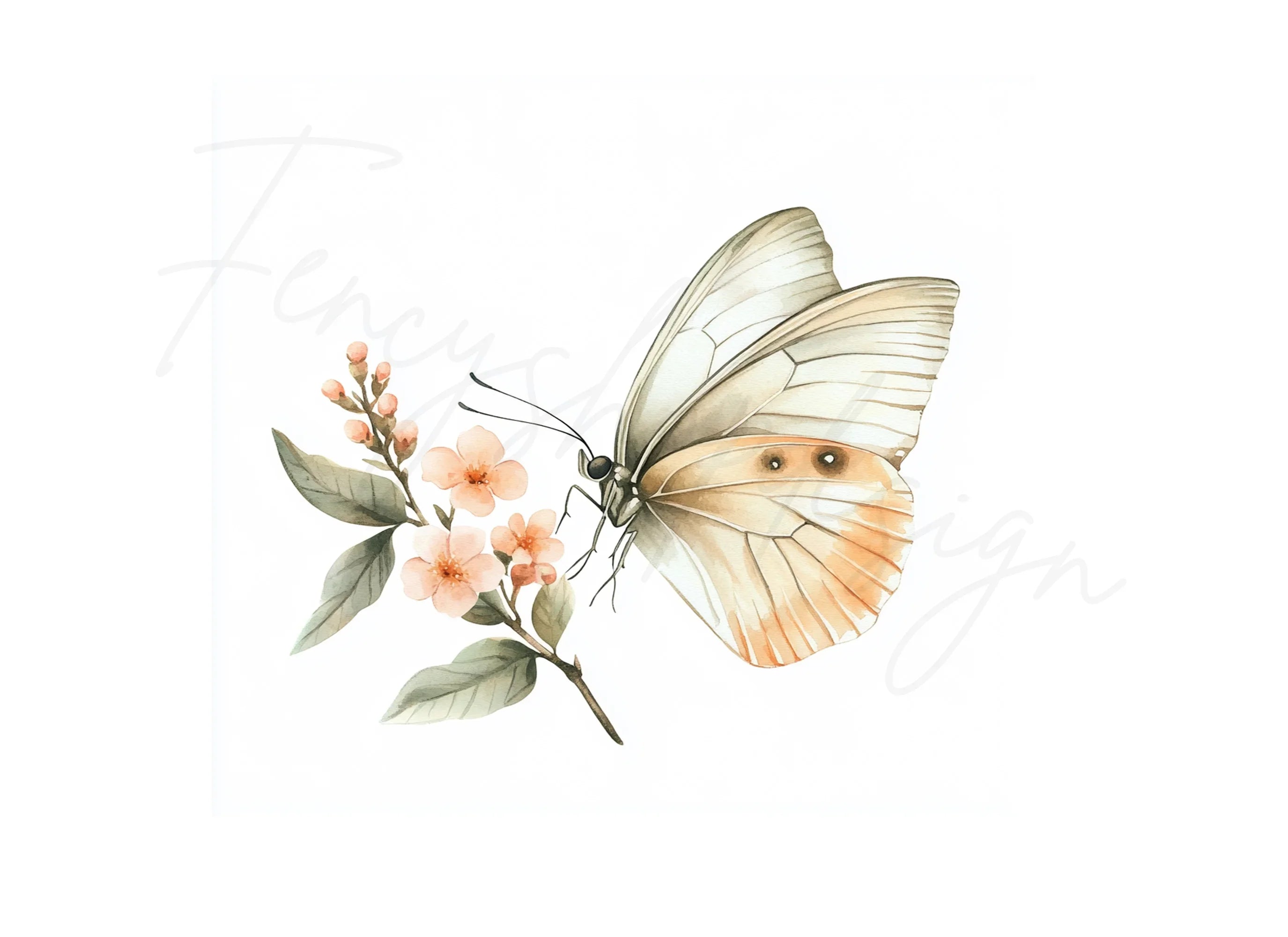 Elegant White Butterfly Blossom Clipart Bundle