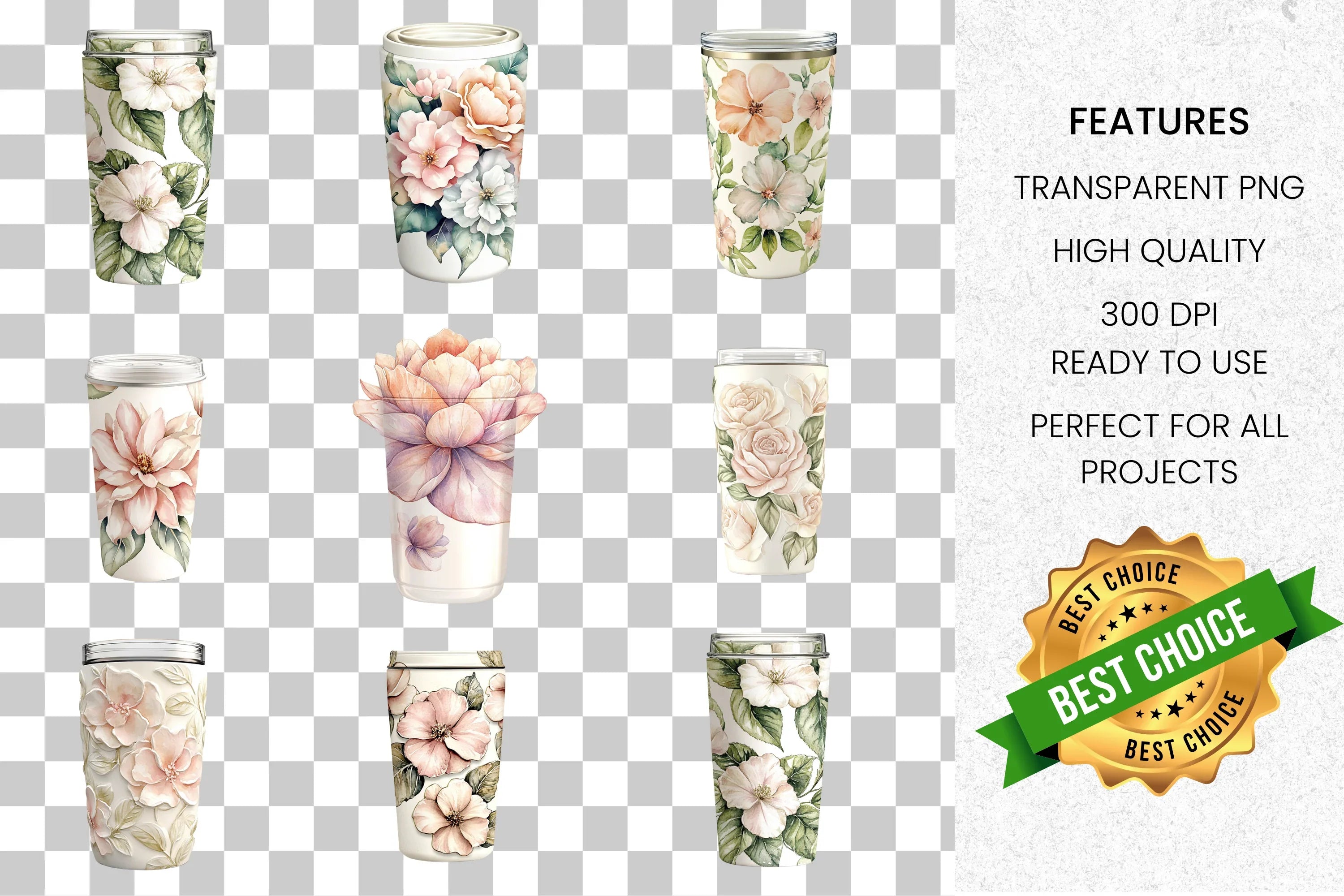 Floral Tumbler Clipart Bundle
