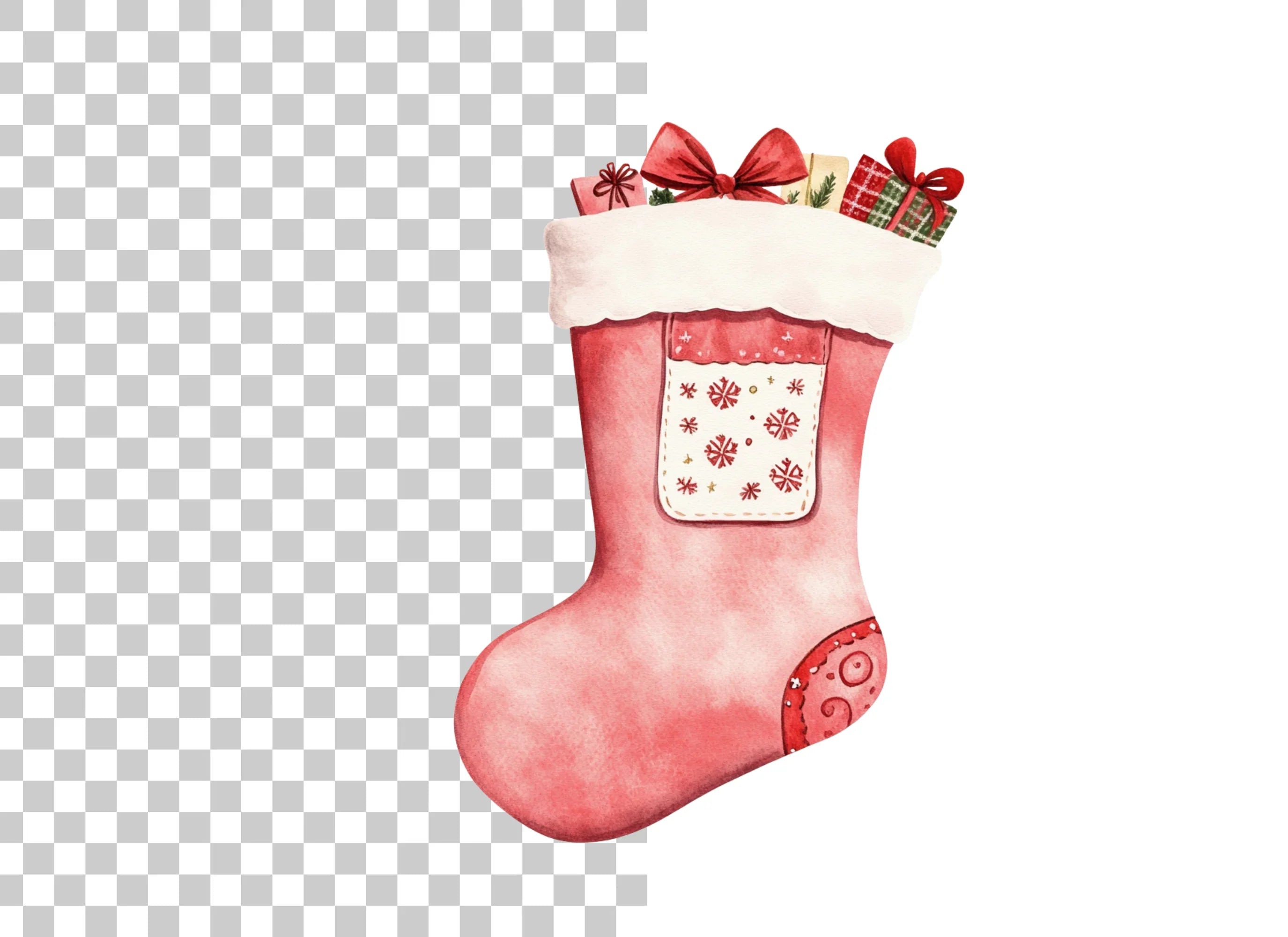 Red Christmas Stocking with Presents Clipart Bundle