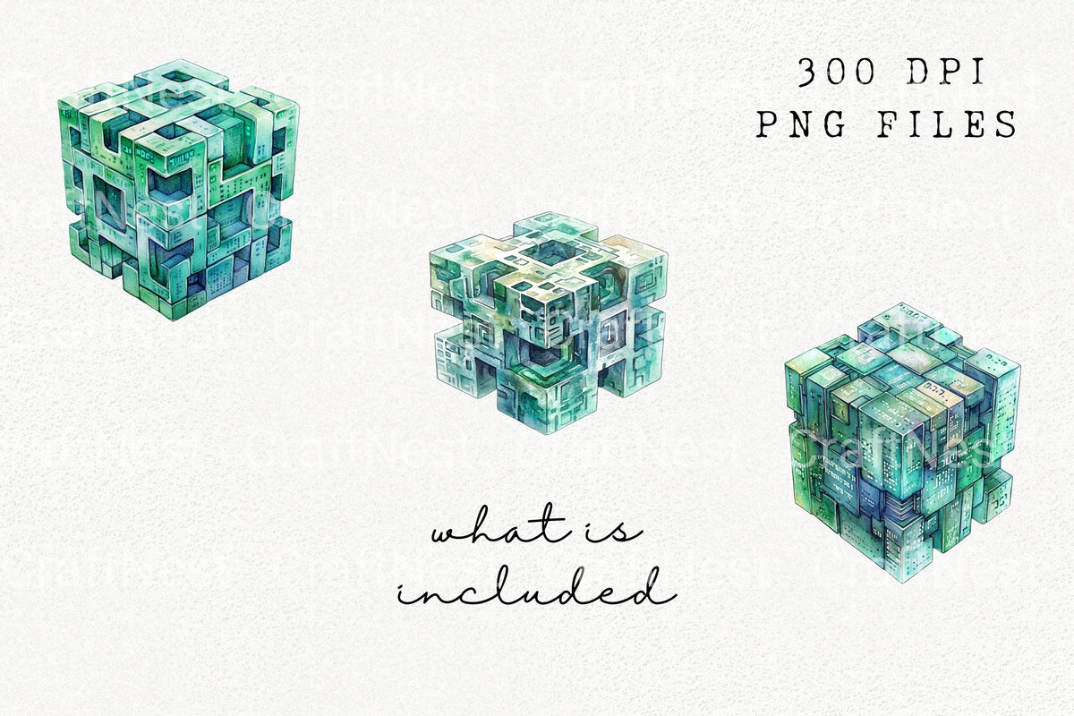 Abstract Tech Cube Clipart Bundle