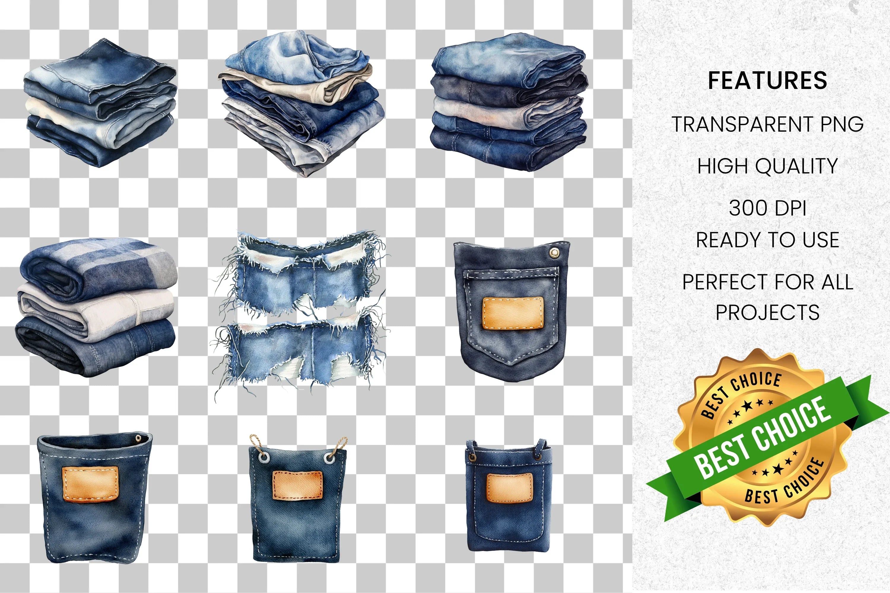 Denim Jeans Clipart Bundle