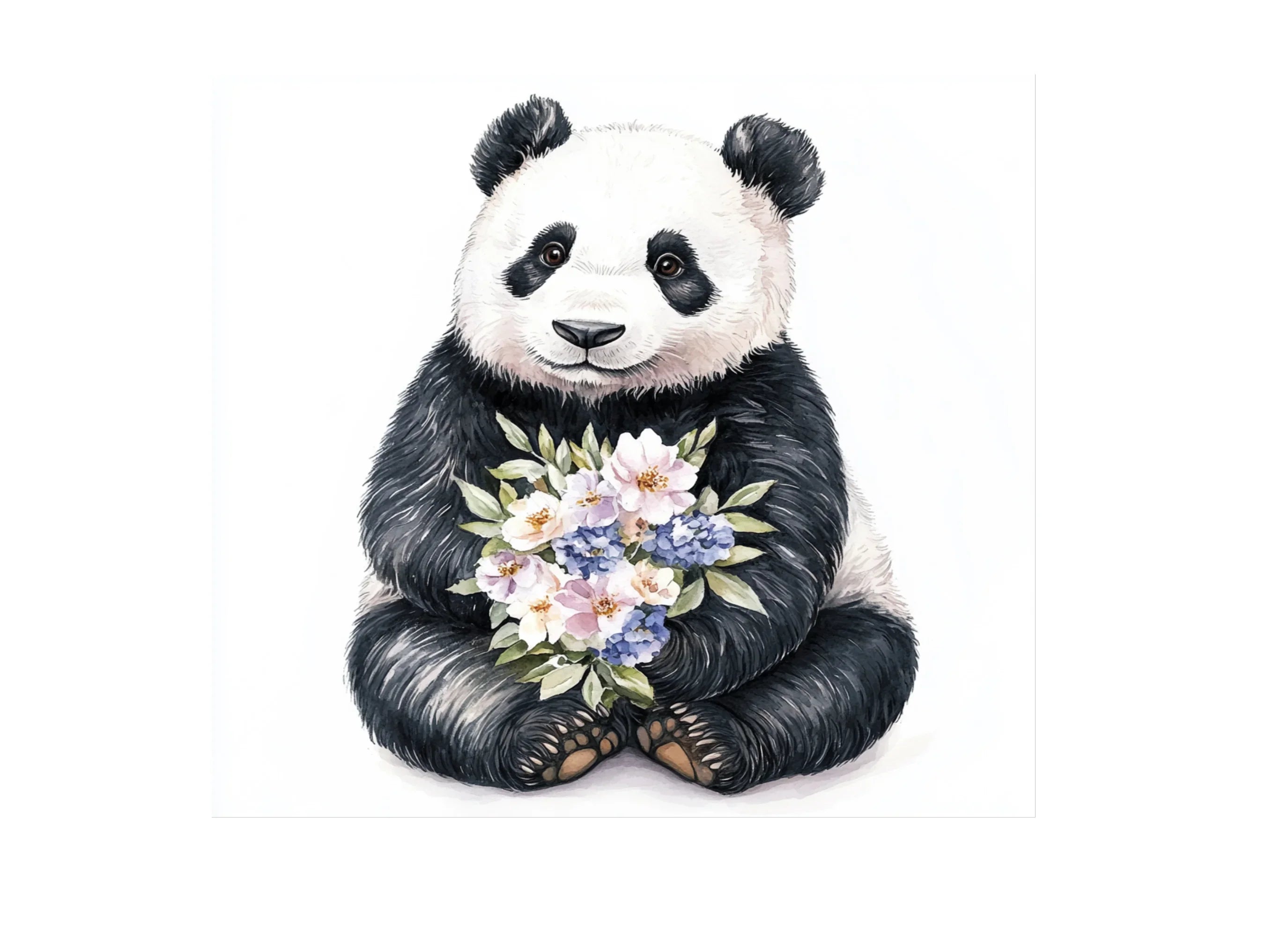 Charming Pandas with Floral Bouquets Clipart Bundle
