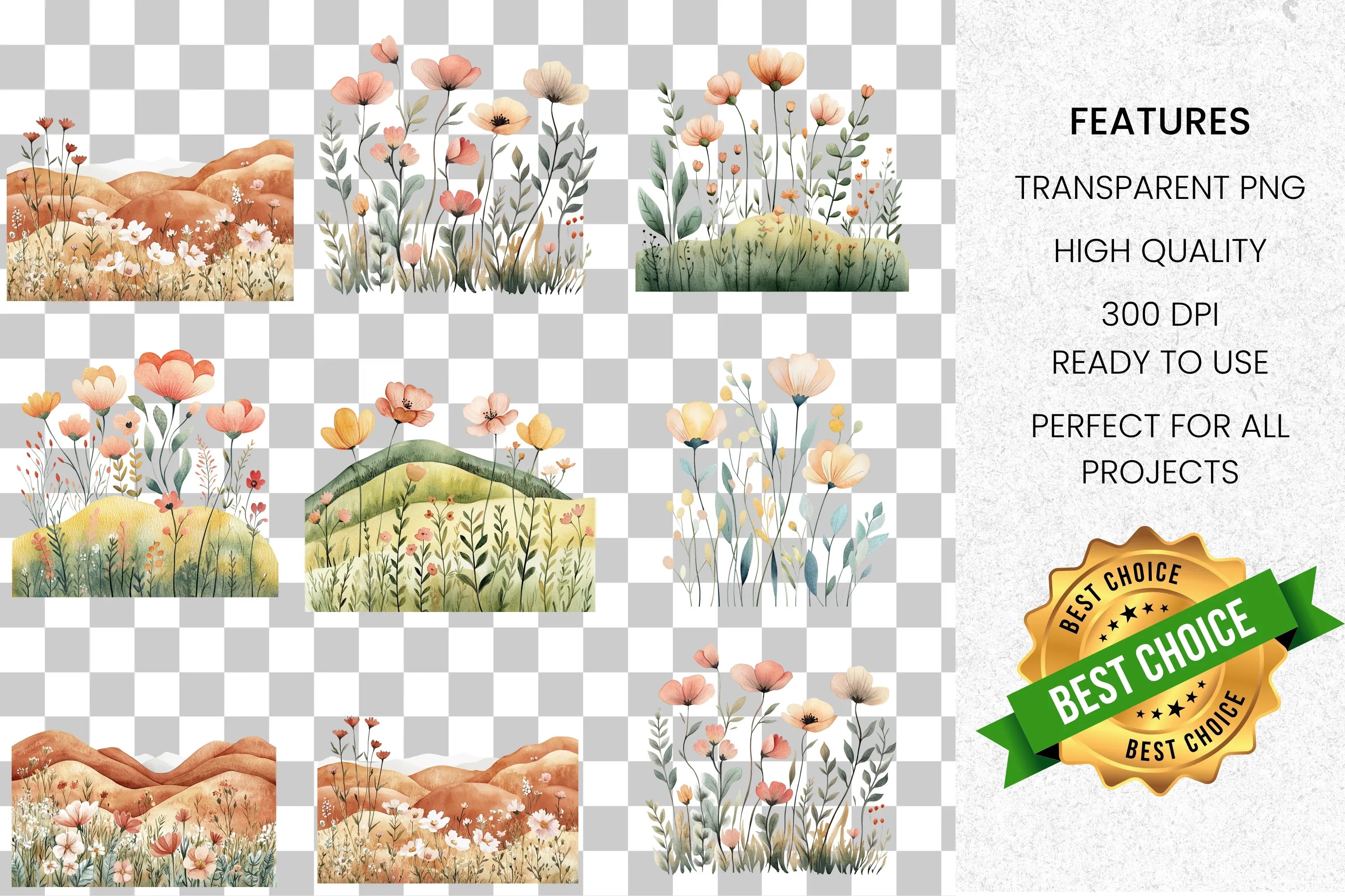 Floral Landscape Clipart Bundle