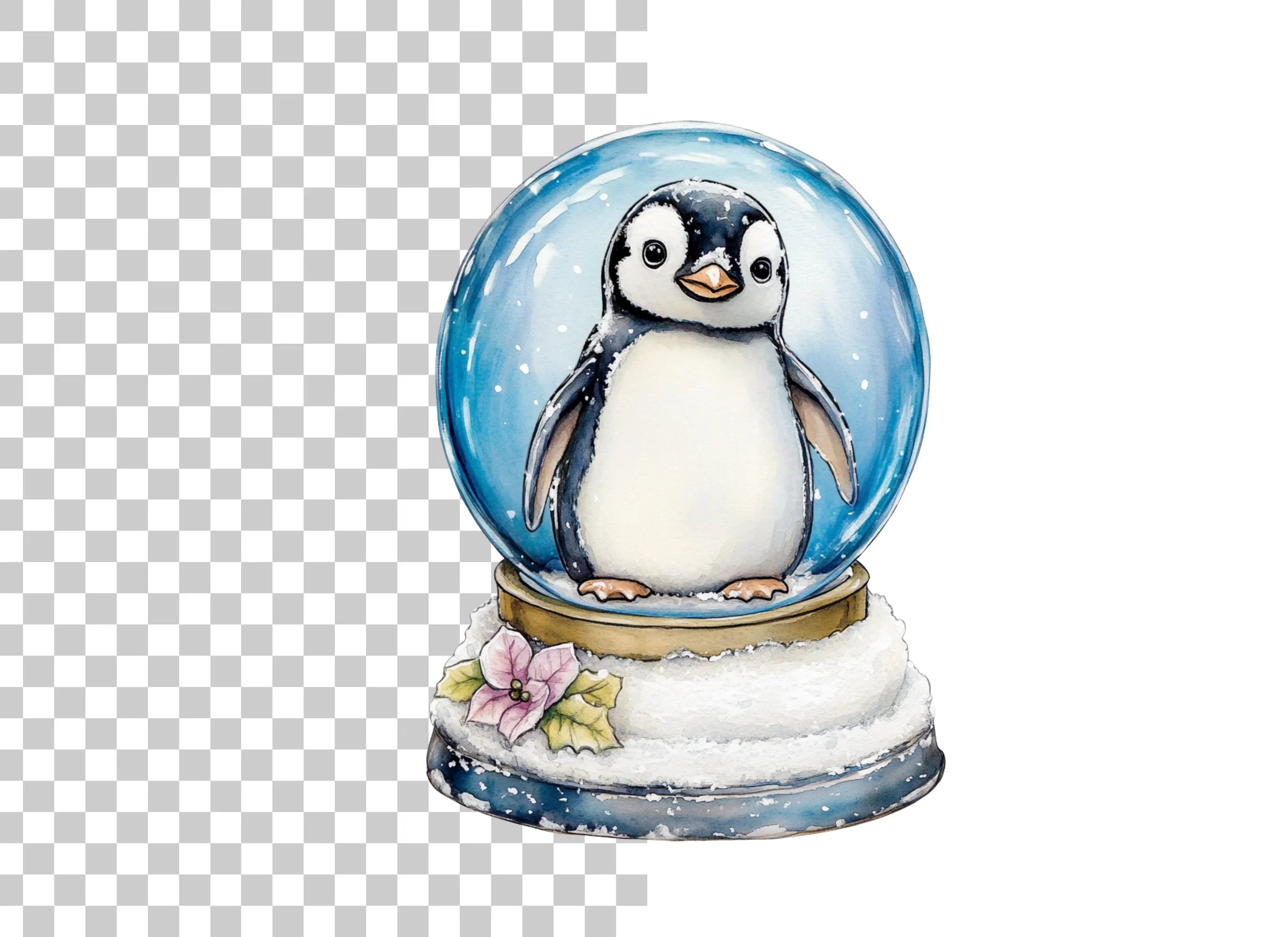 Festive Penguin Snow Globe Illustration Clipart Bundle