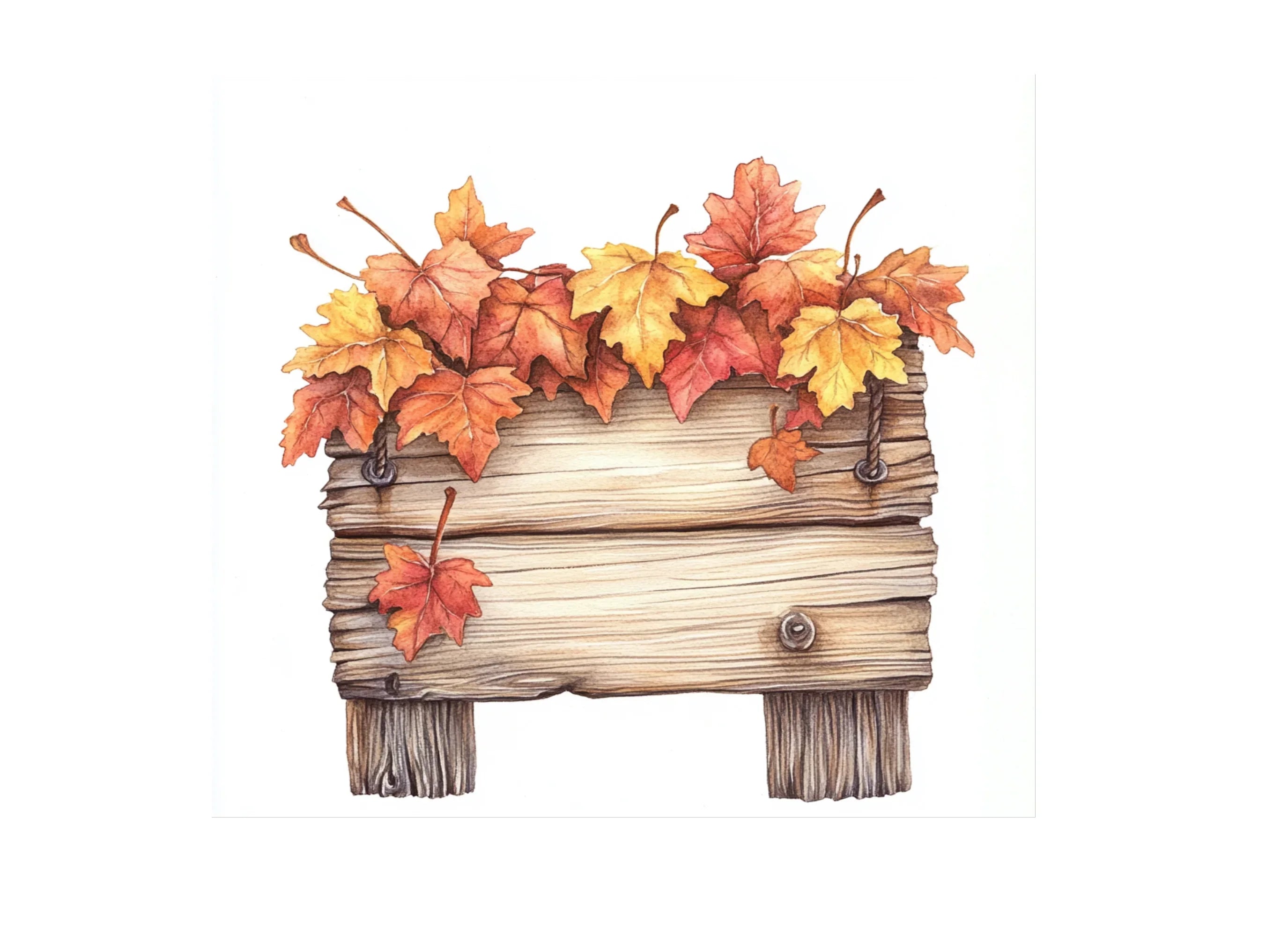 Autumn Wooden Signs with Fall Leaves Clipart Bundle