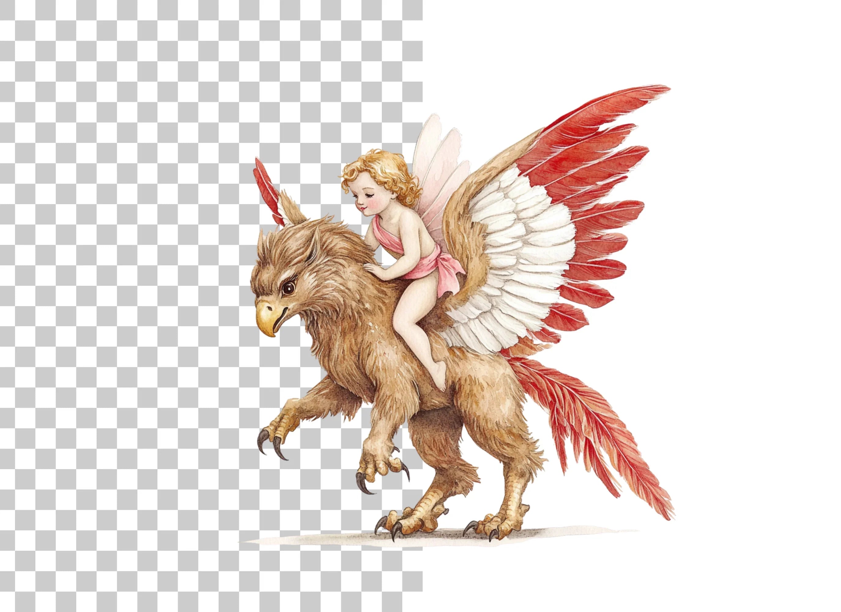Adorable Cupid Riding Griffin Clipart Bundle
