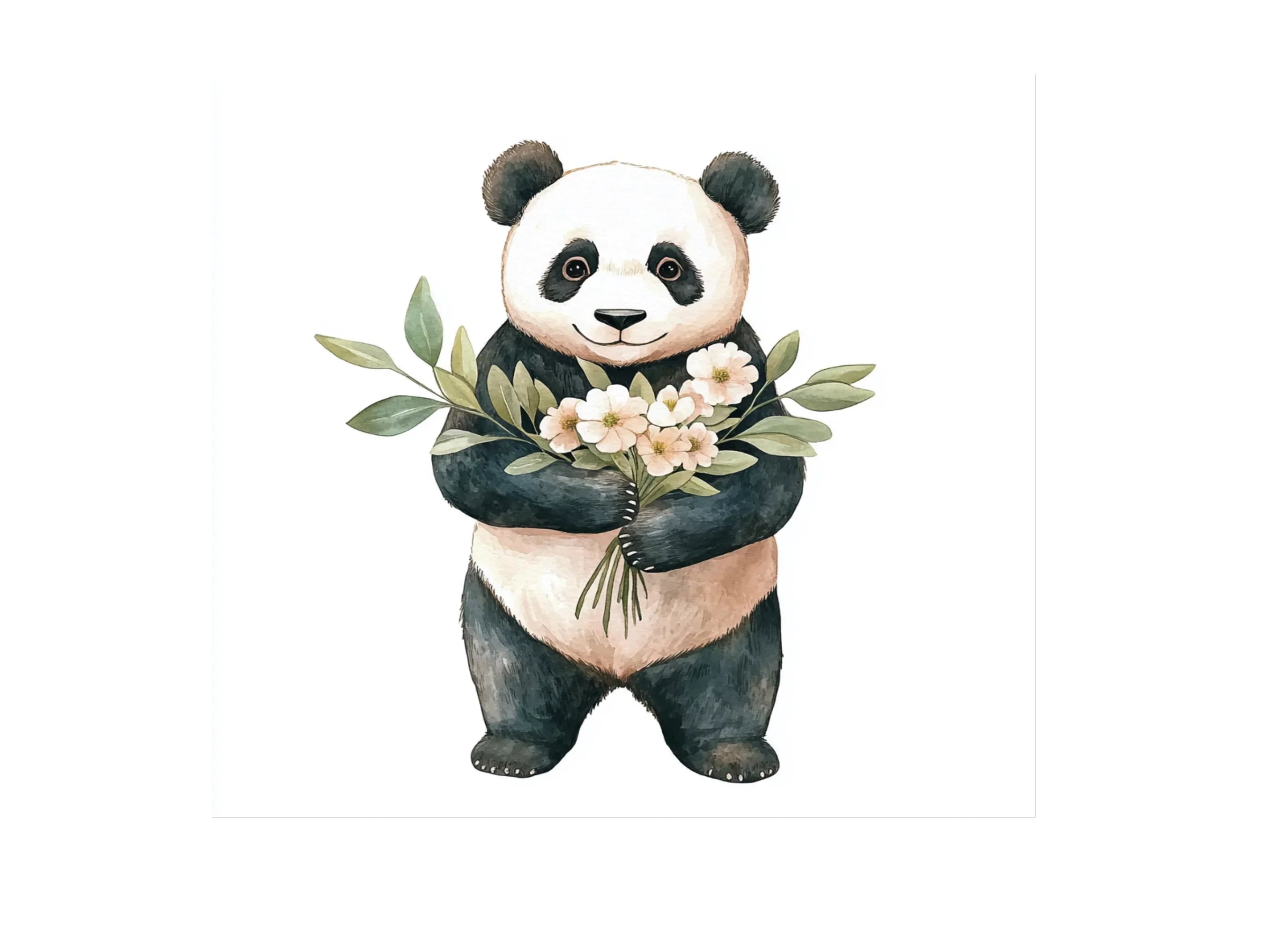 Cute Panda with Flowers Clipart Bundle