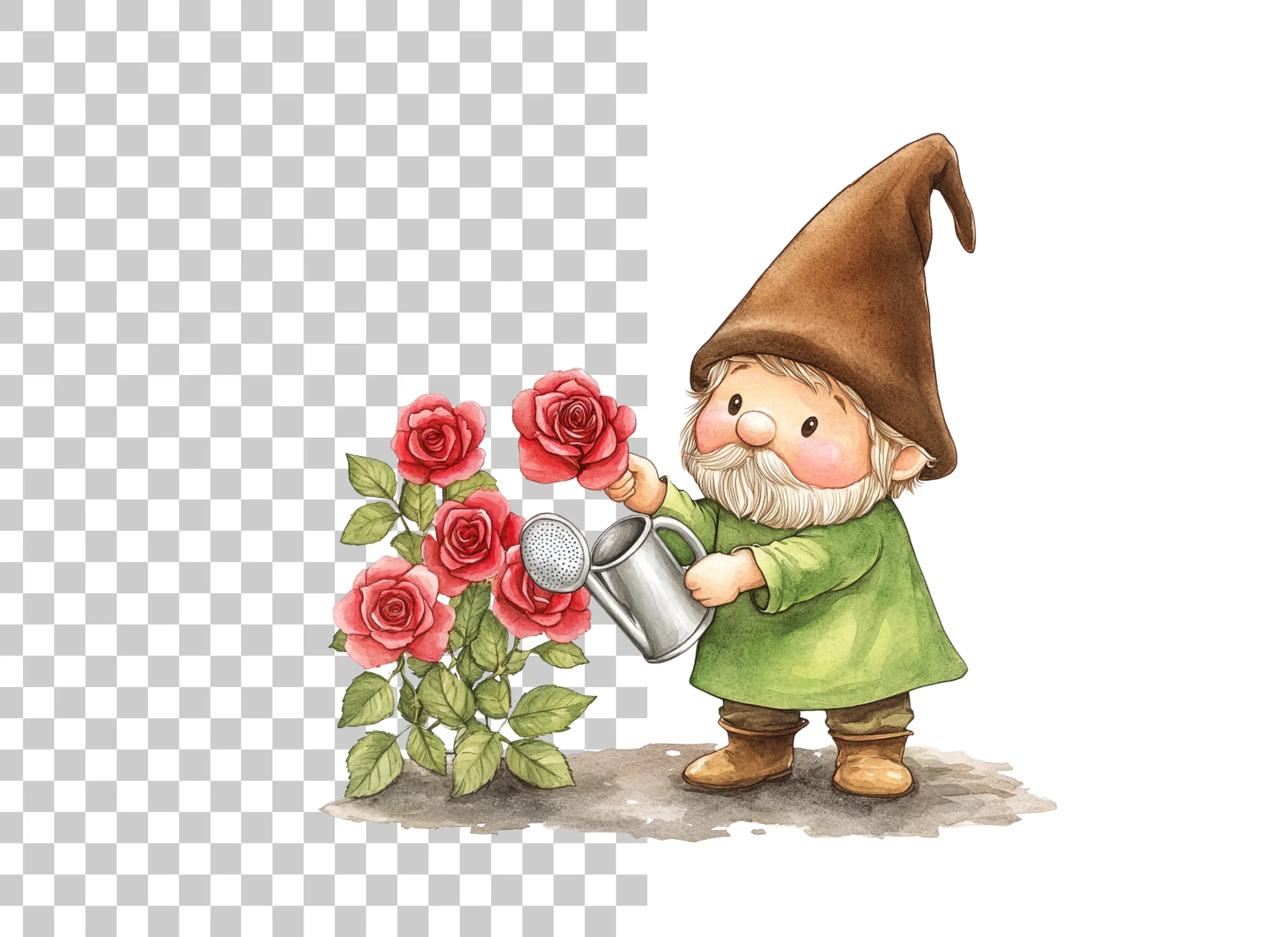 Gardening Gnomes with Roses Clipart Bundle