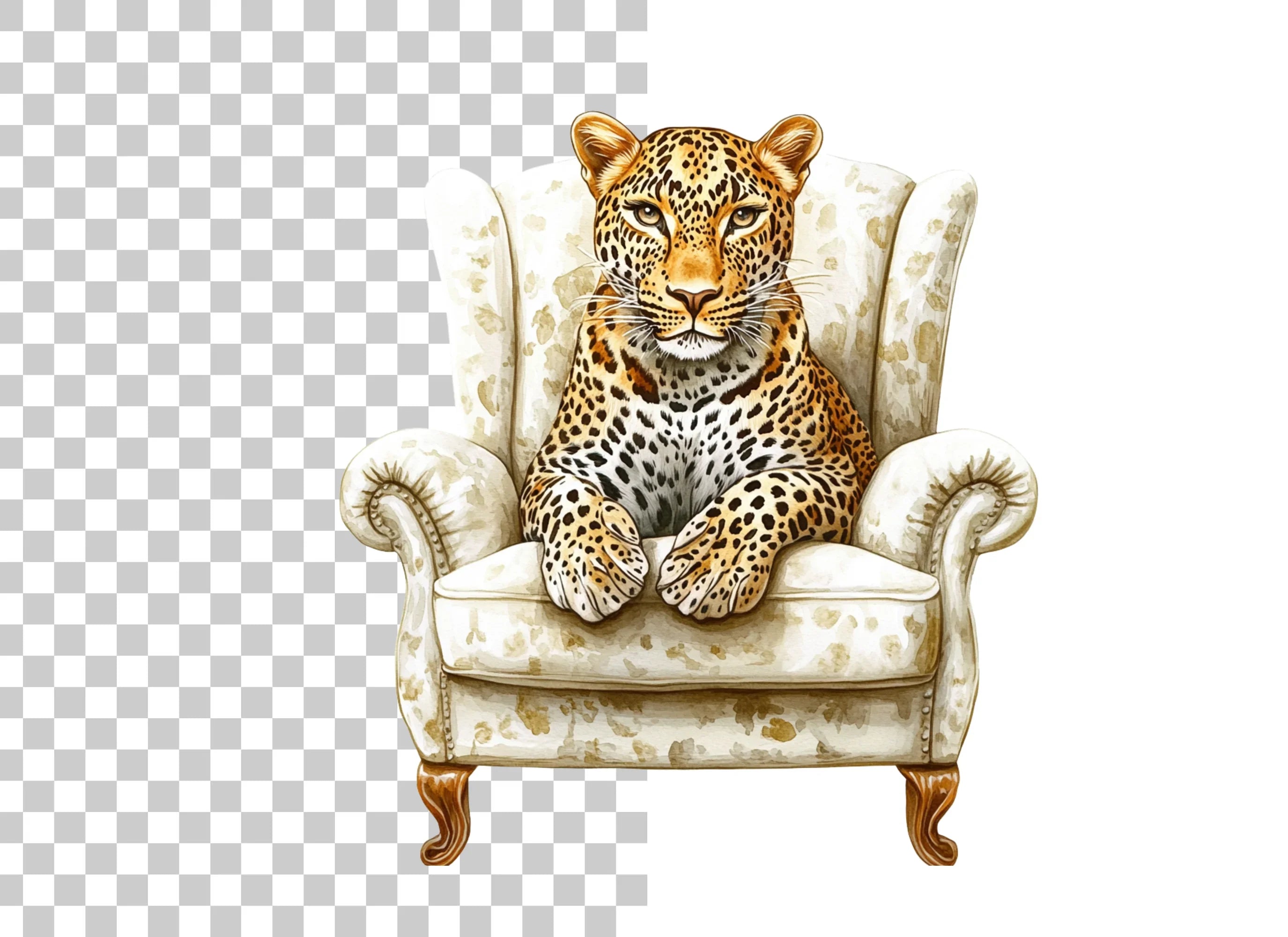 Elegant Leopard in Armchair Clipart Bundle