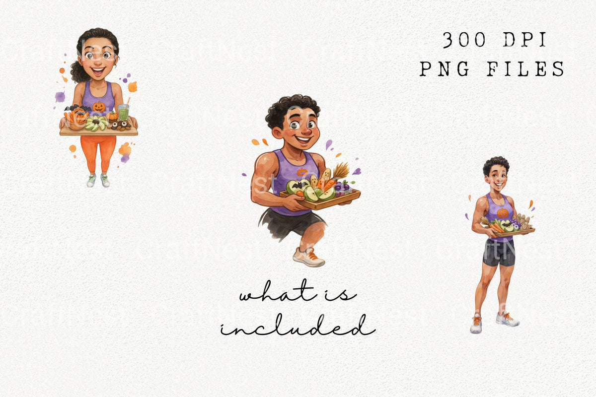 Healthy Halloween Foodie Girl Clipart Bundle