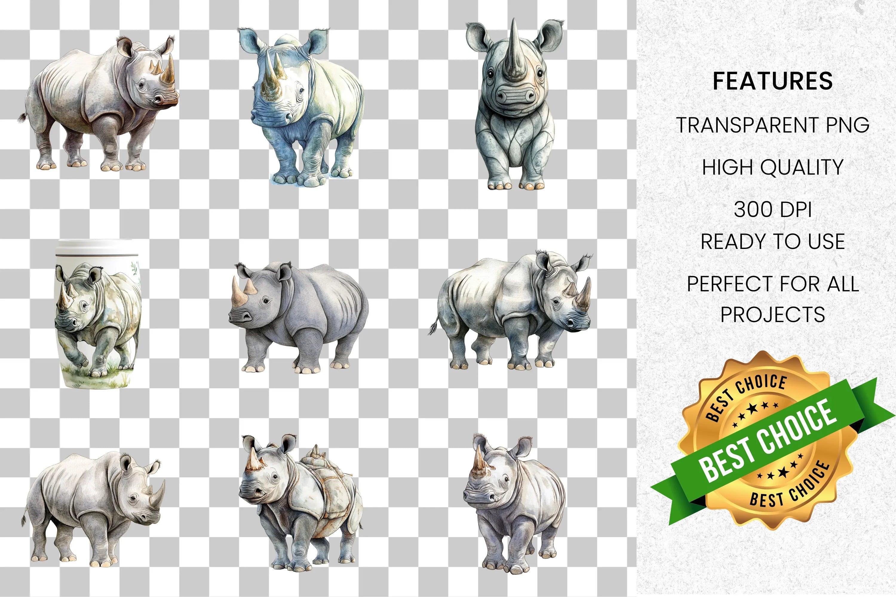 Rhinoceros Clipart Bundle