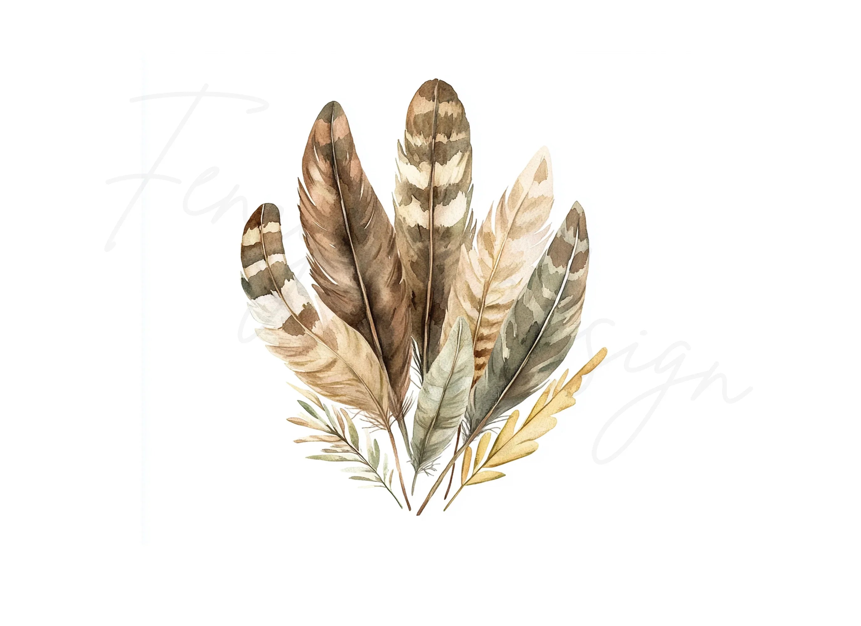 Boho Feather Bouquets Clipart Bundle