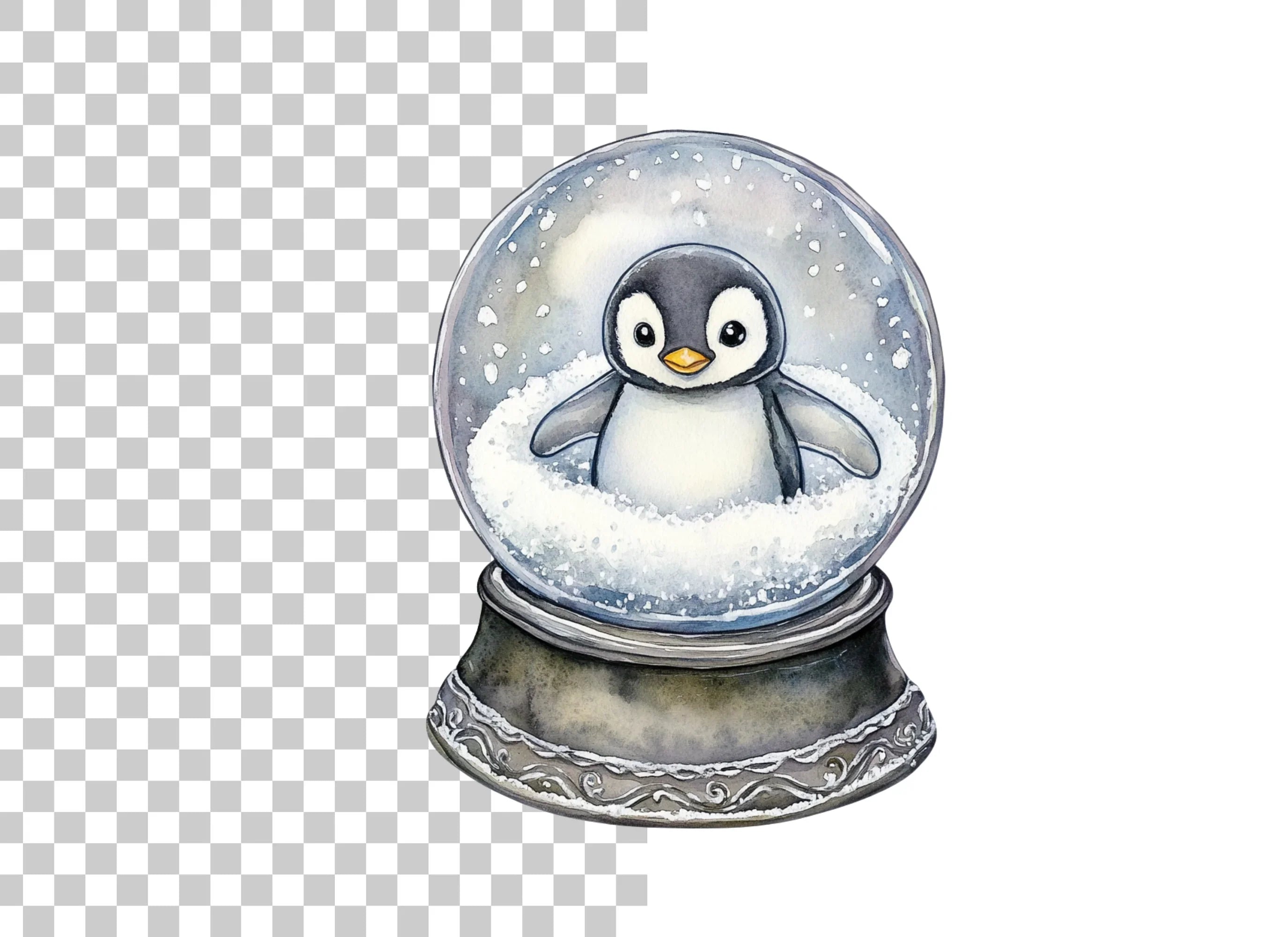 Cute Penguin Snow Globe Clipart Bundle