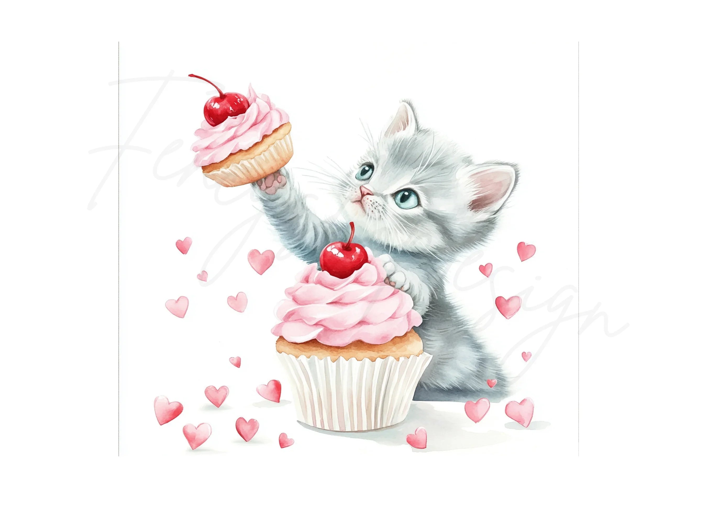 Cute Kittens with Valentine Cupcakes Clipart Bundle