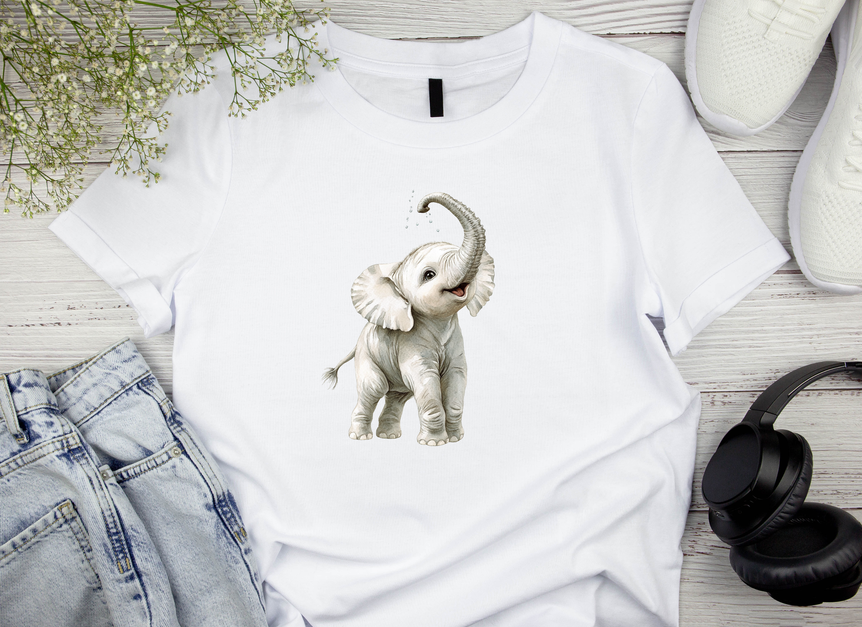 Baby Elephant Splashing Water Clipart Bundle