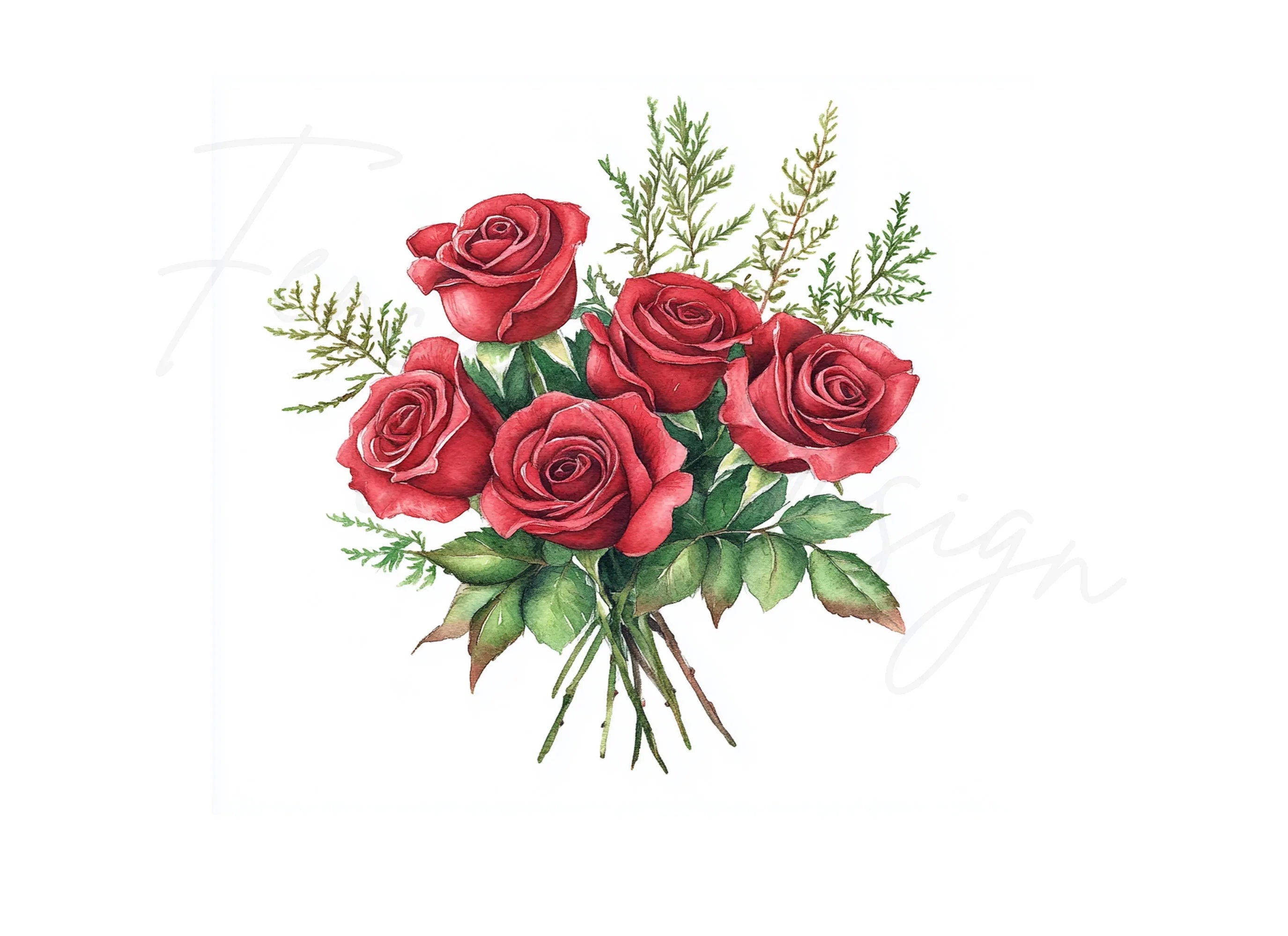 Red Rose Bouquet Clipart Bundle