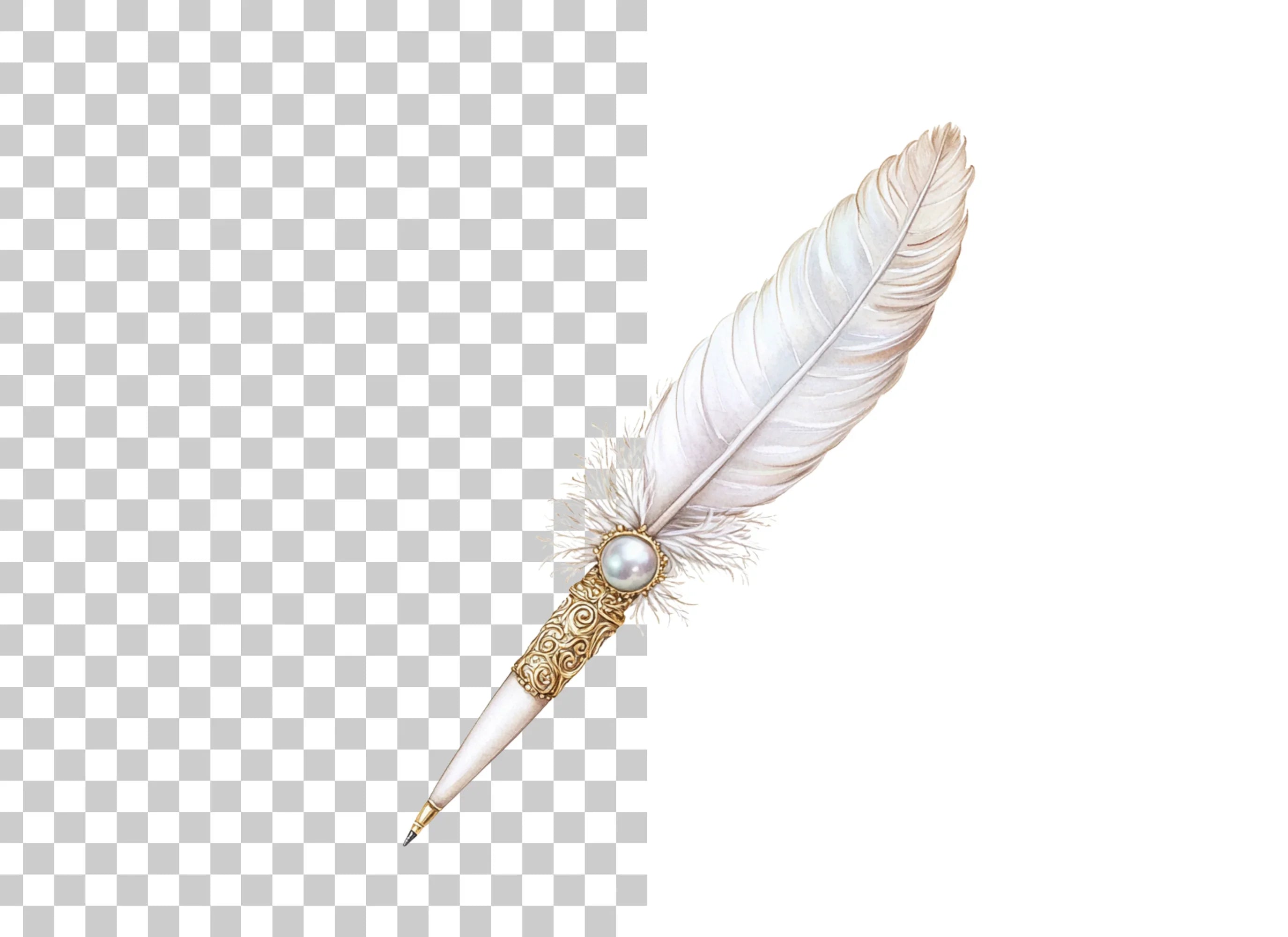 Elegant White Feather Quill Pen Clipart Bundle