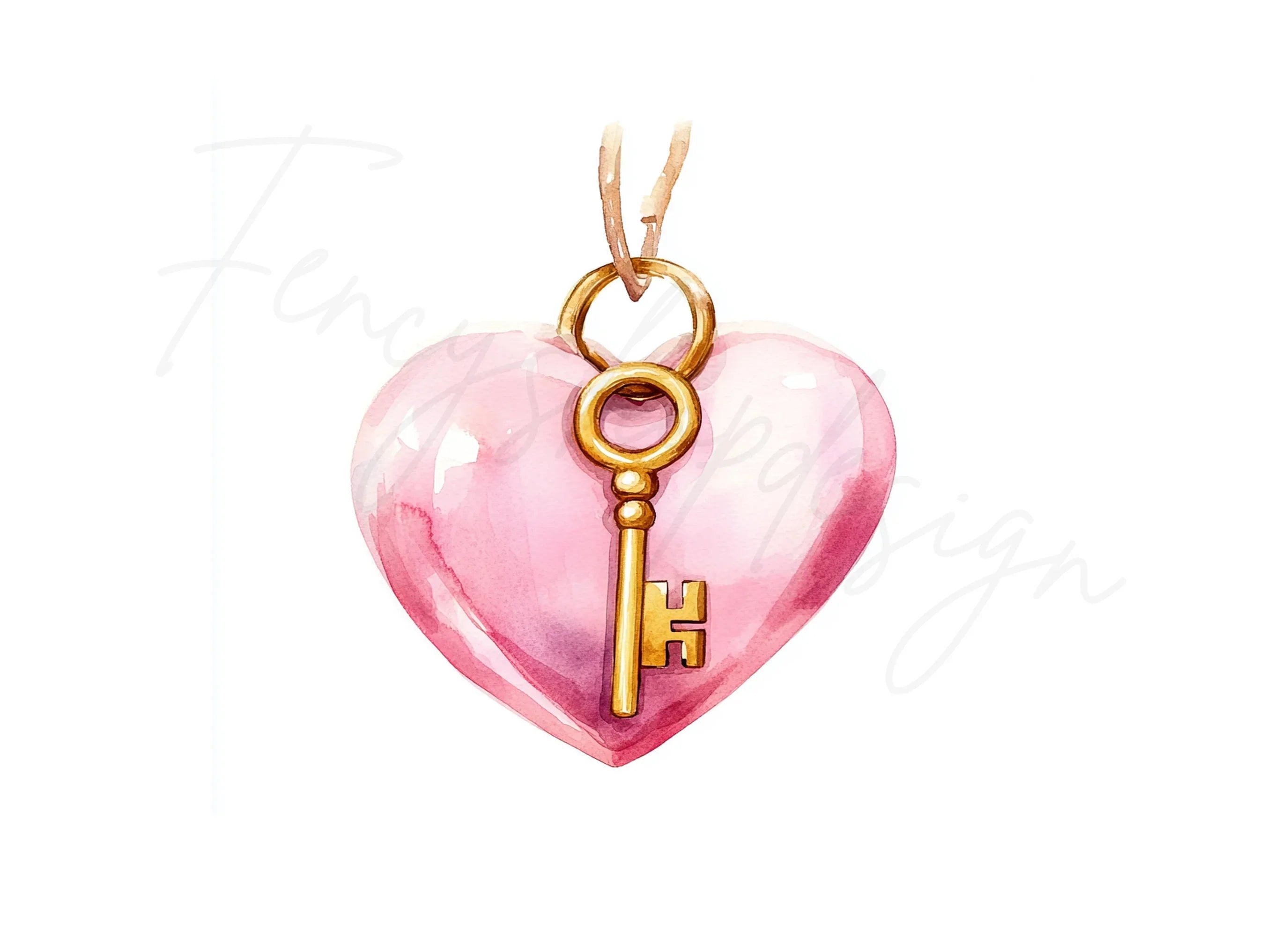 Pink Heart and Gold Key Clipart Bundle