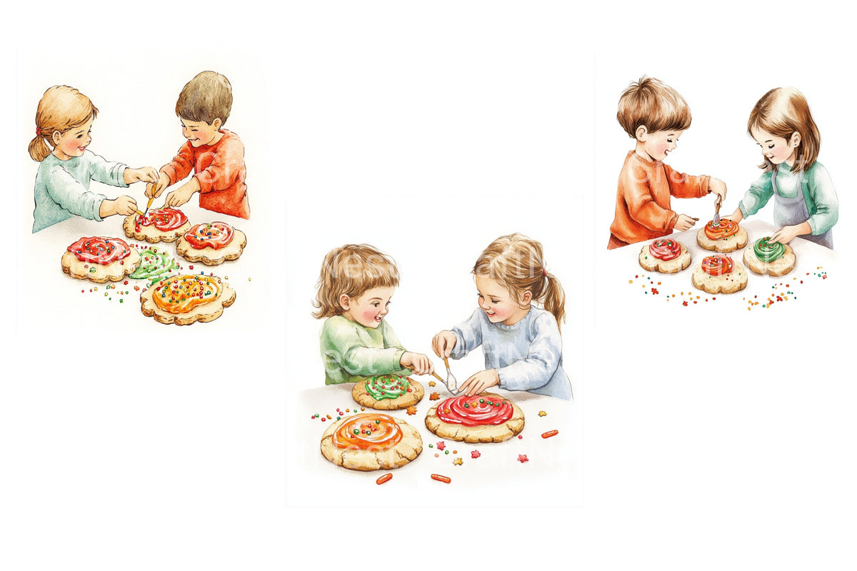 Kids Decorating Cookies Clipart Bundle
