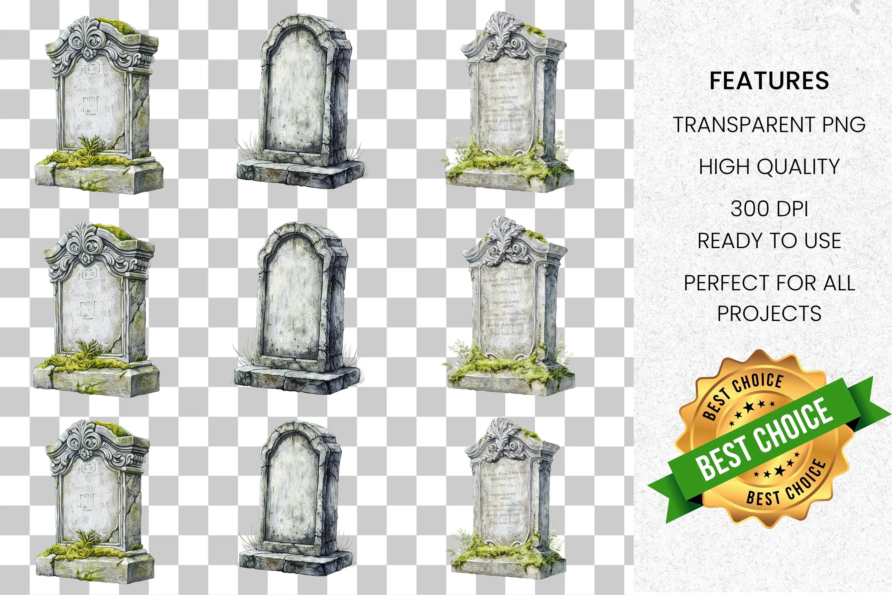 Vintage Gravestone Clipart Bundle