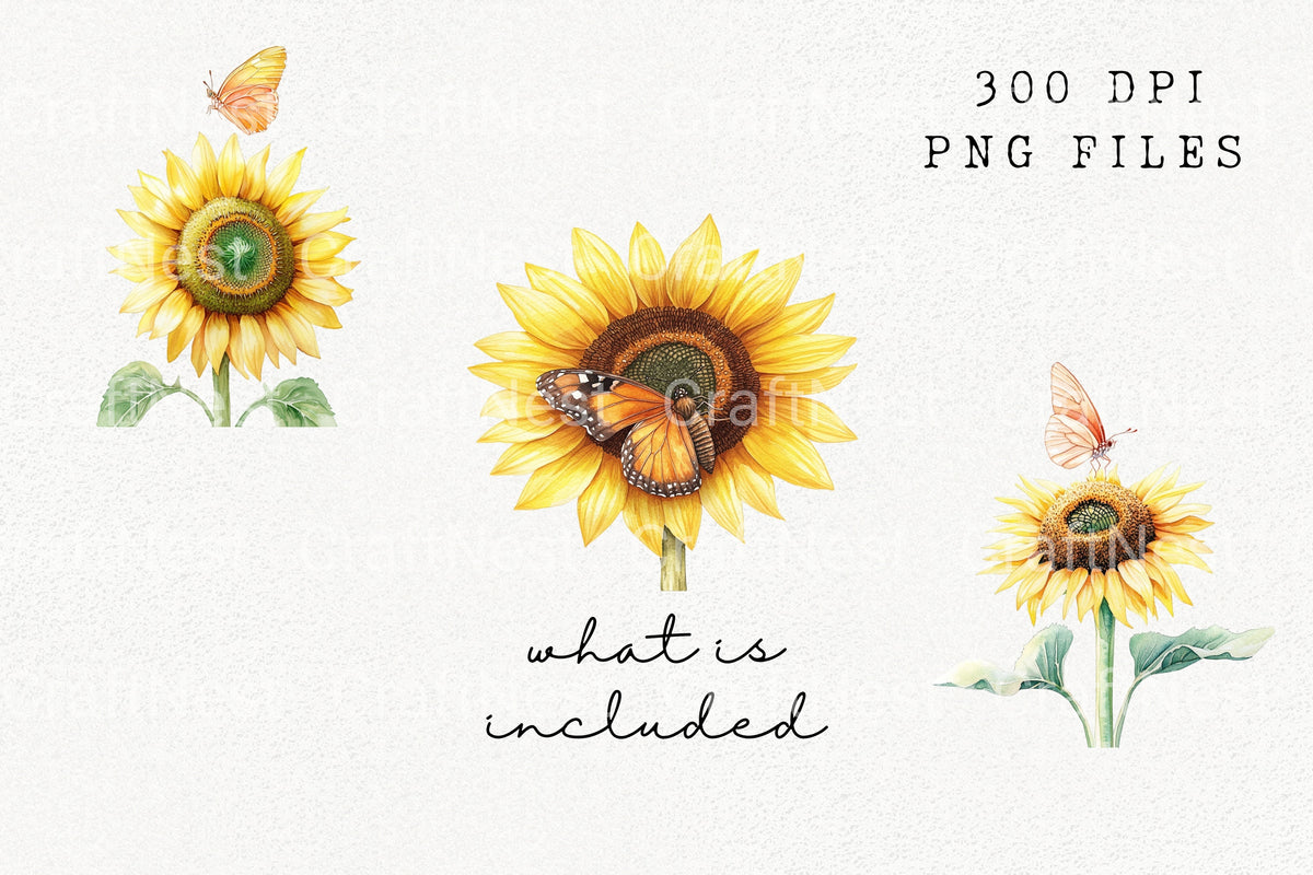 Sunflower And Butterfly Clipart Bundle