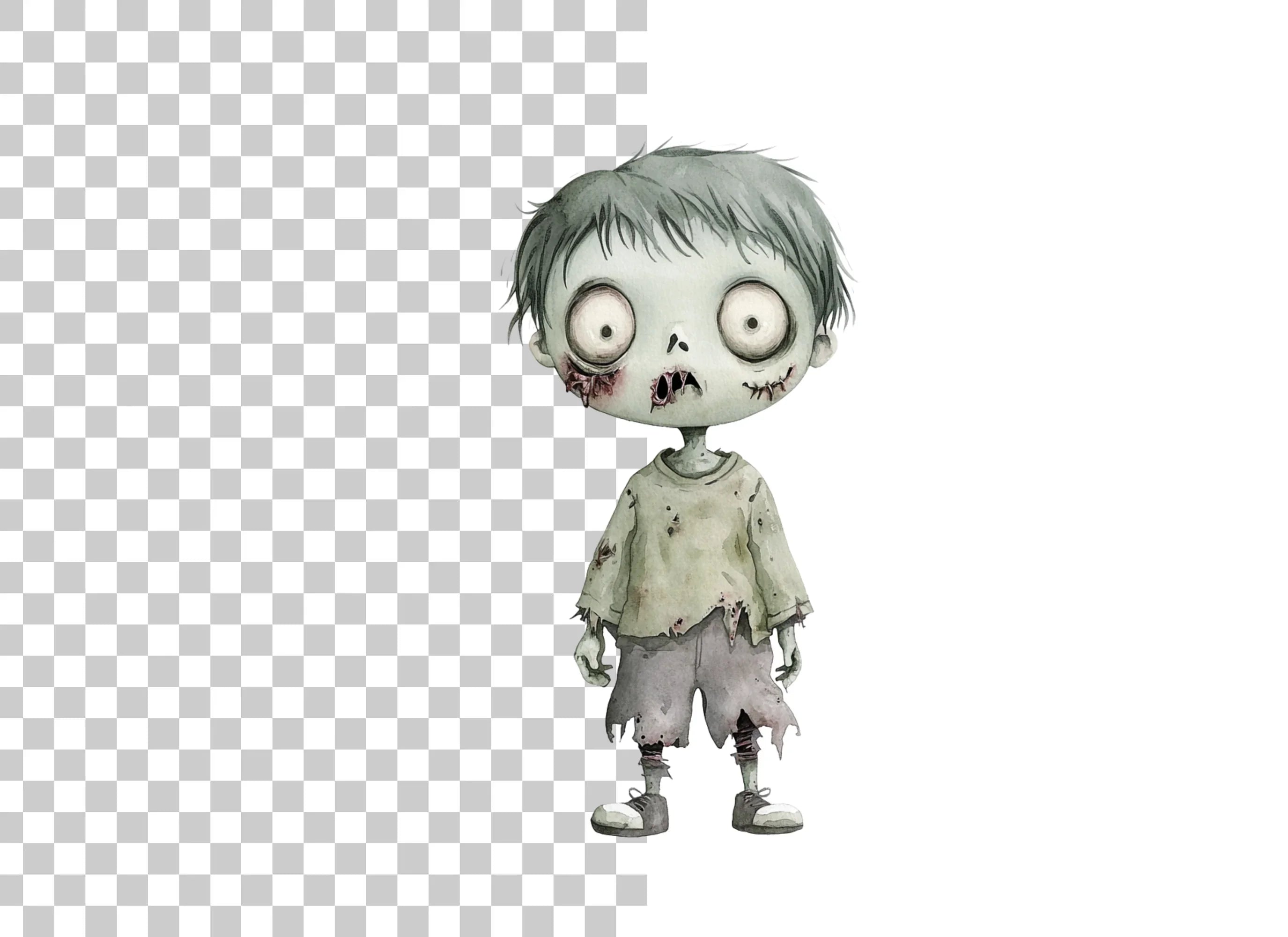 Cute Zombie Kids Halloween Clipart Bundle