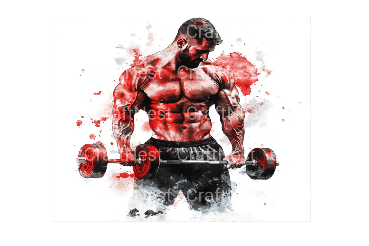 Muscular Men Weightlifting Graphics Clipart Bundle