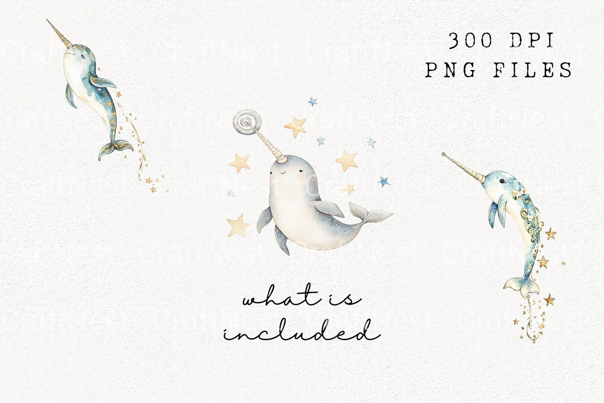 Whimsical Narwhal With Stars Graphics Clipart Bundle