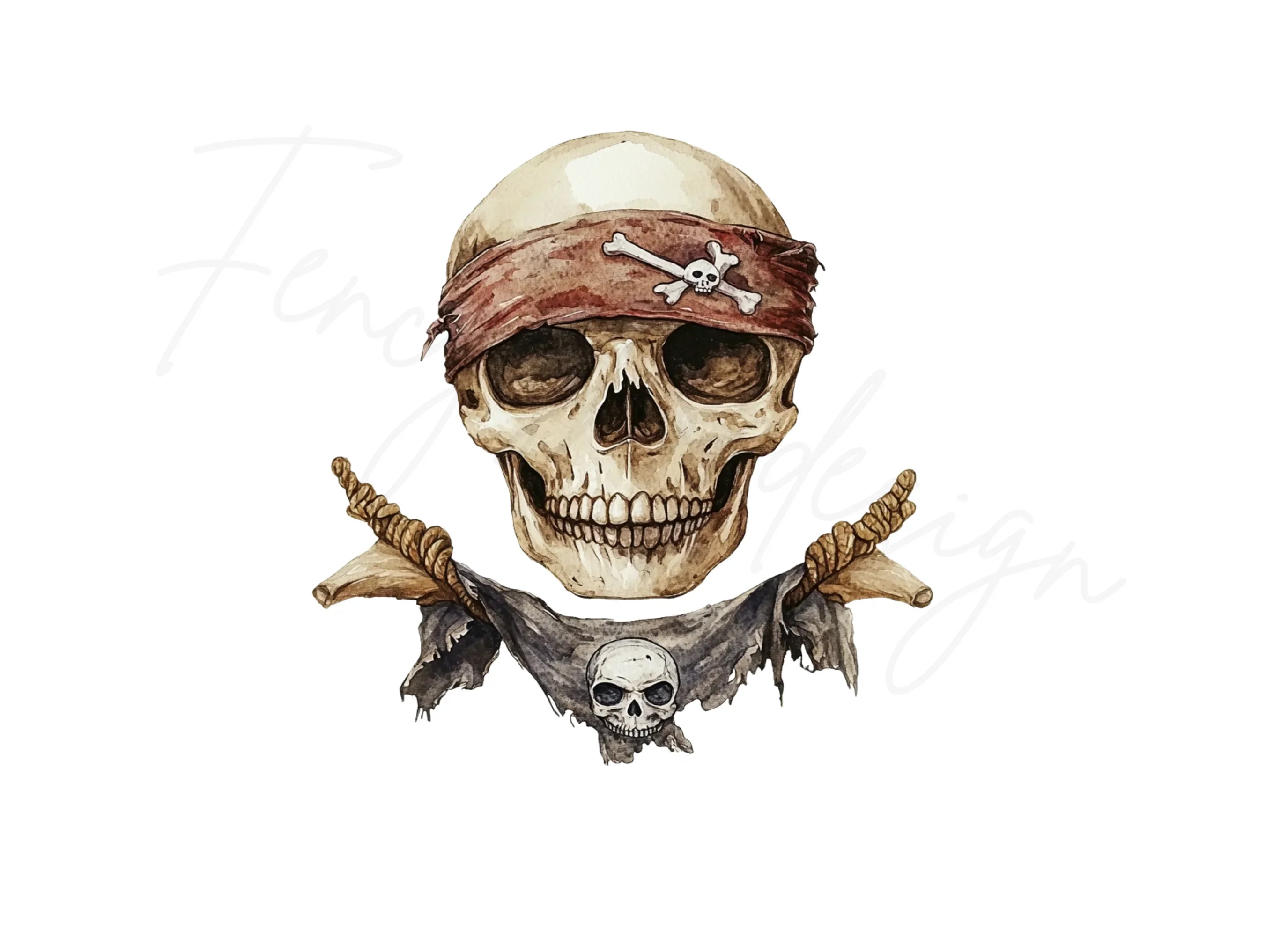 Pirate Skull with Bandana and Ropes Clipart Bundle
