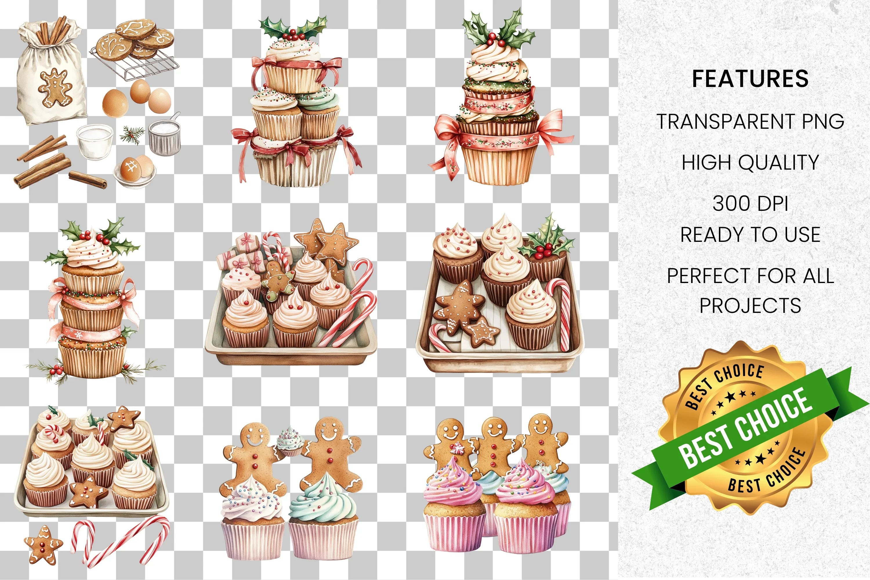 Gingerbread Men Cupcakes Clipart Bundle