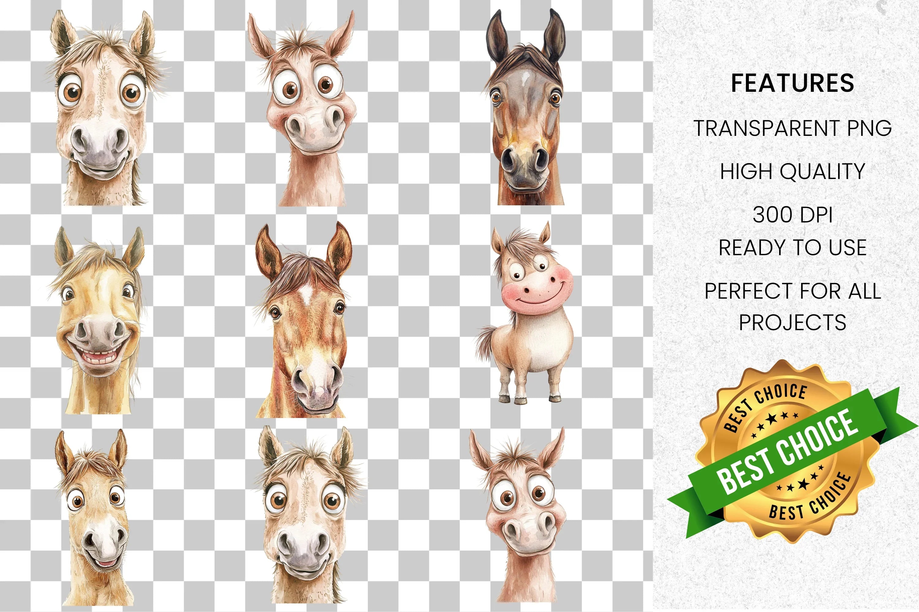 Funny Horse Faces Clipart Bundle