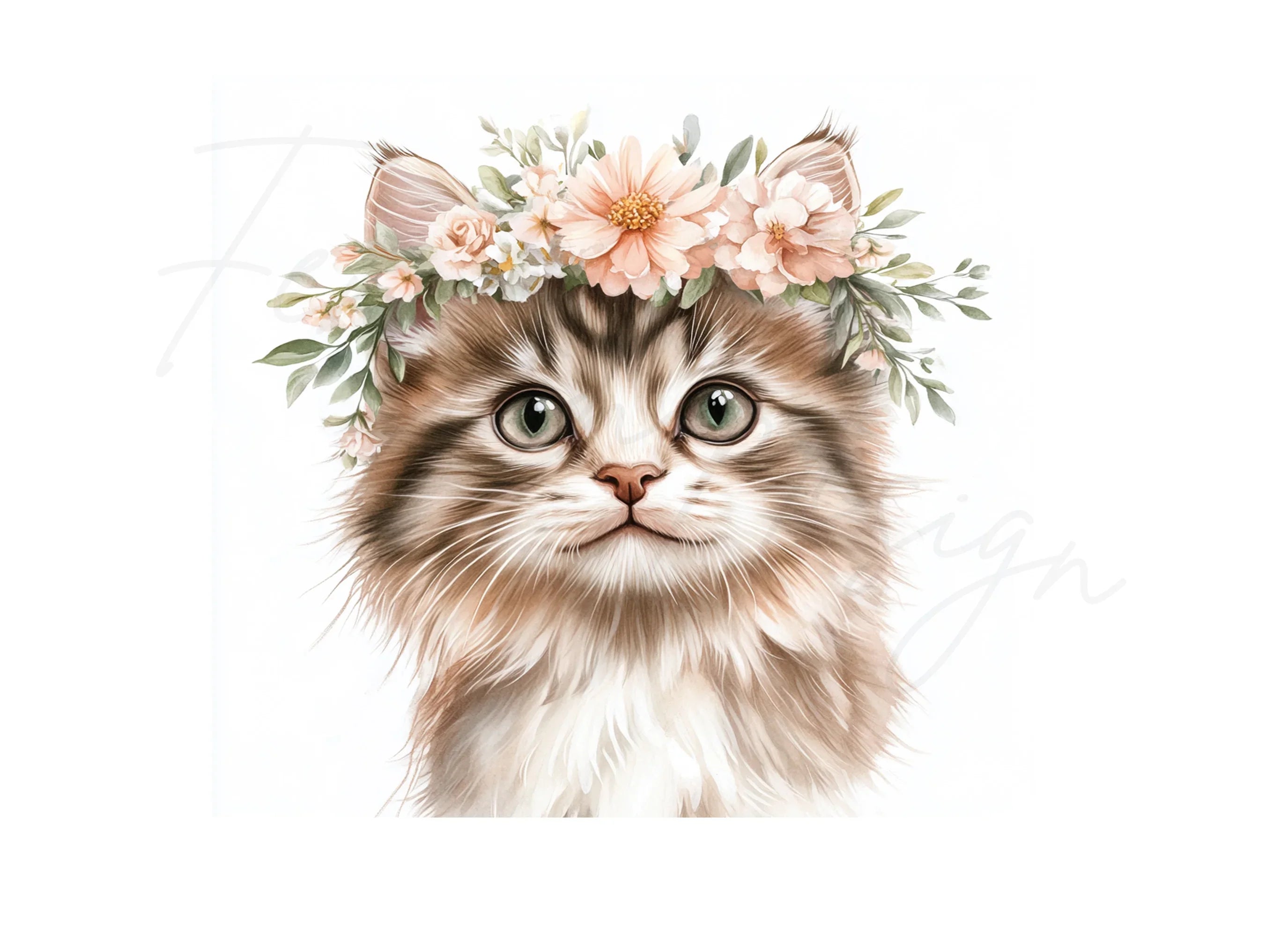 Cute Kitten Floral Crown Clipart Bundle