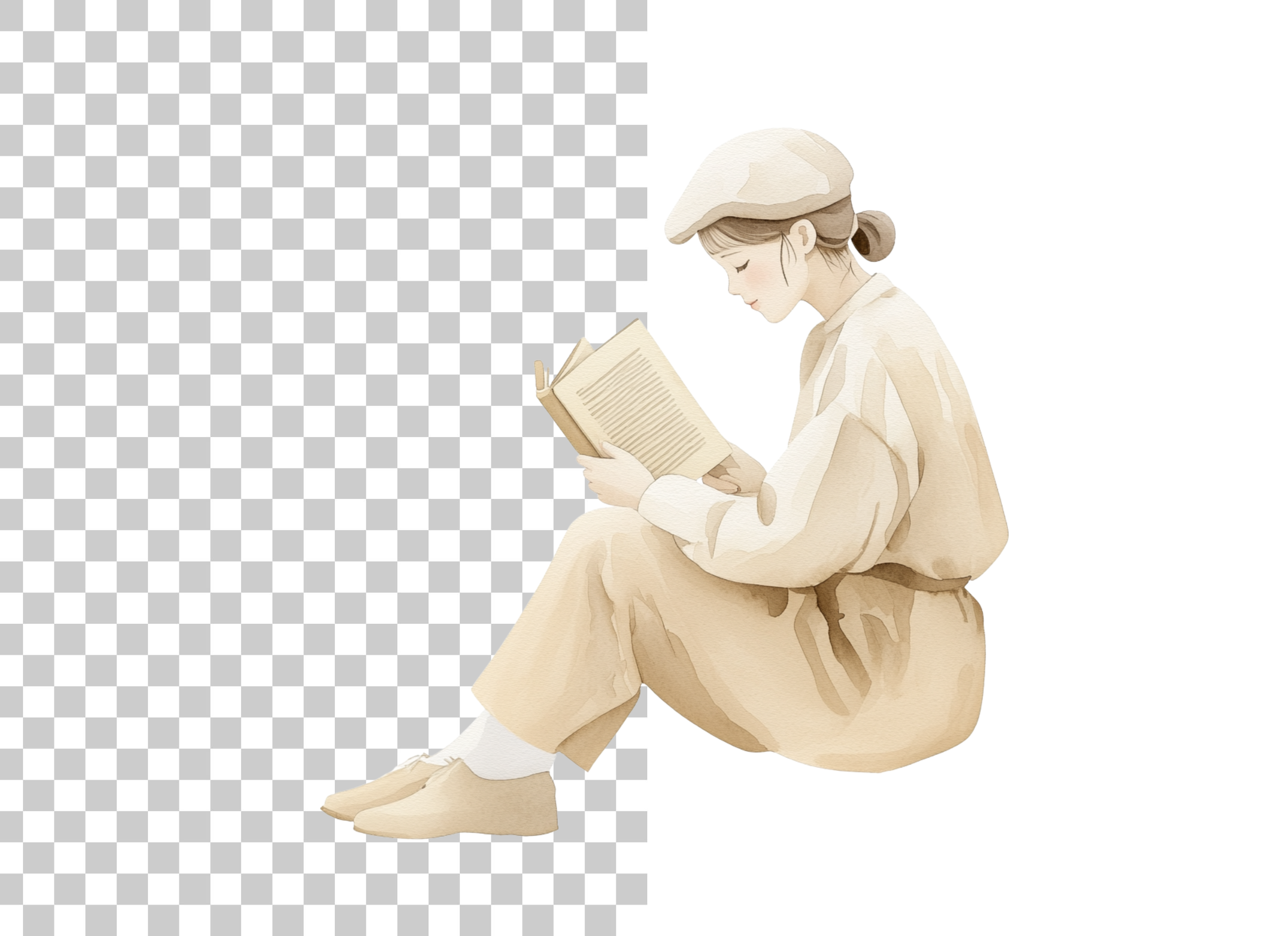 Girl Reading Book Illustration Clipart Bundle