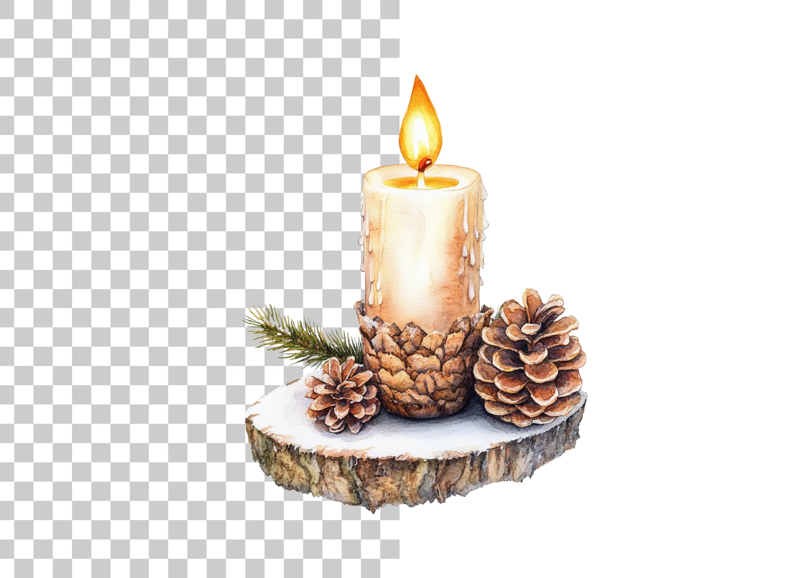 Winter Candle Pinecone Wood Slice Clipart Bundle