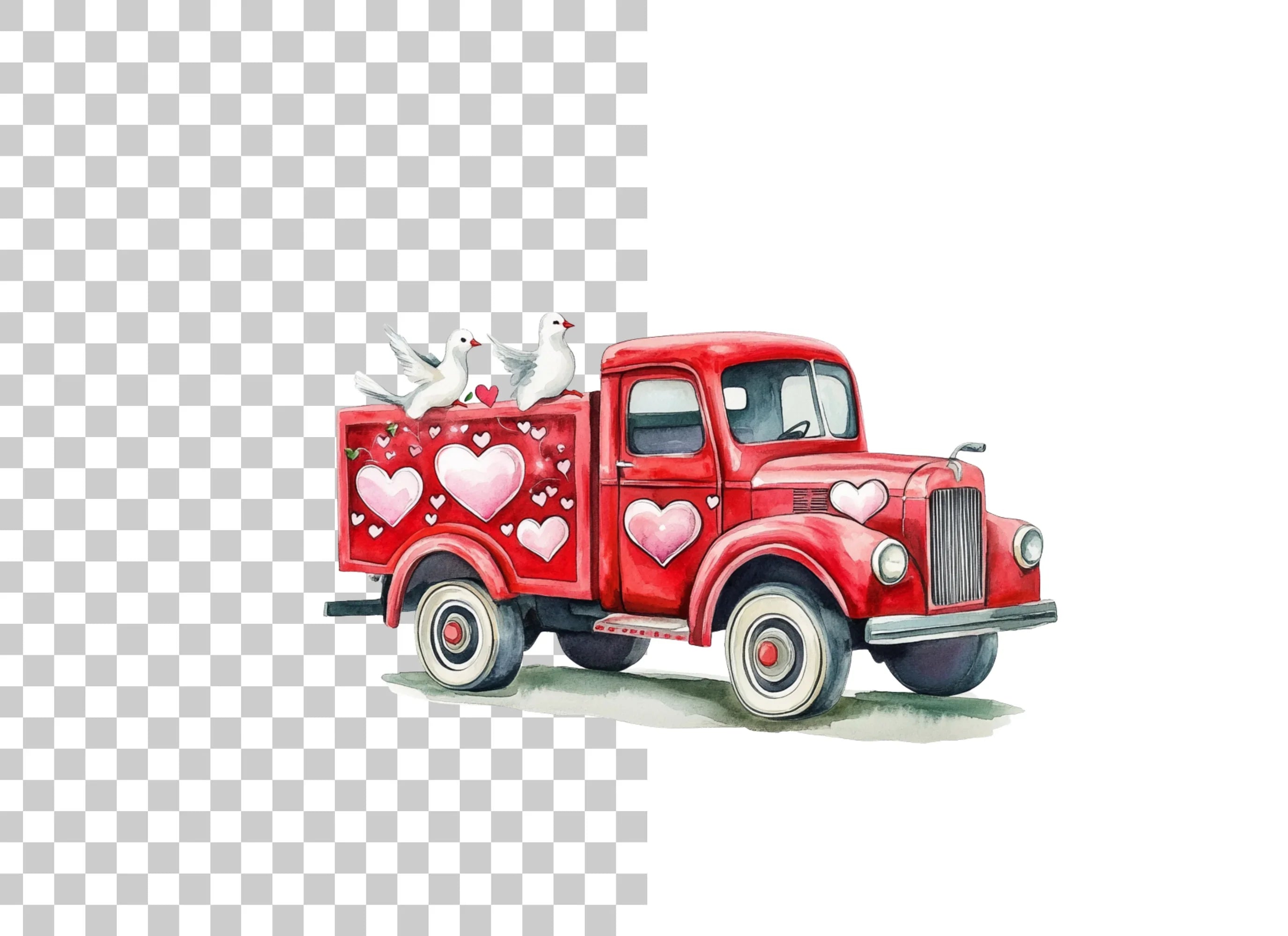 Valentine's Day Red Truck Clipart Bundle