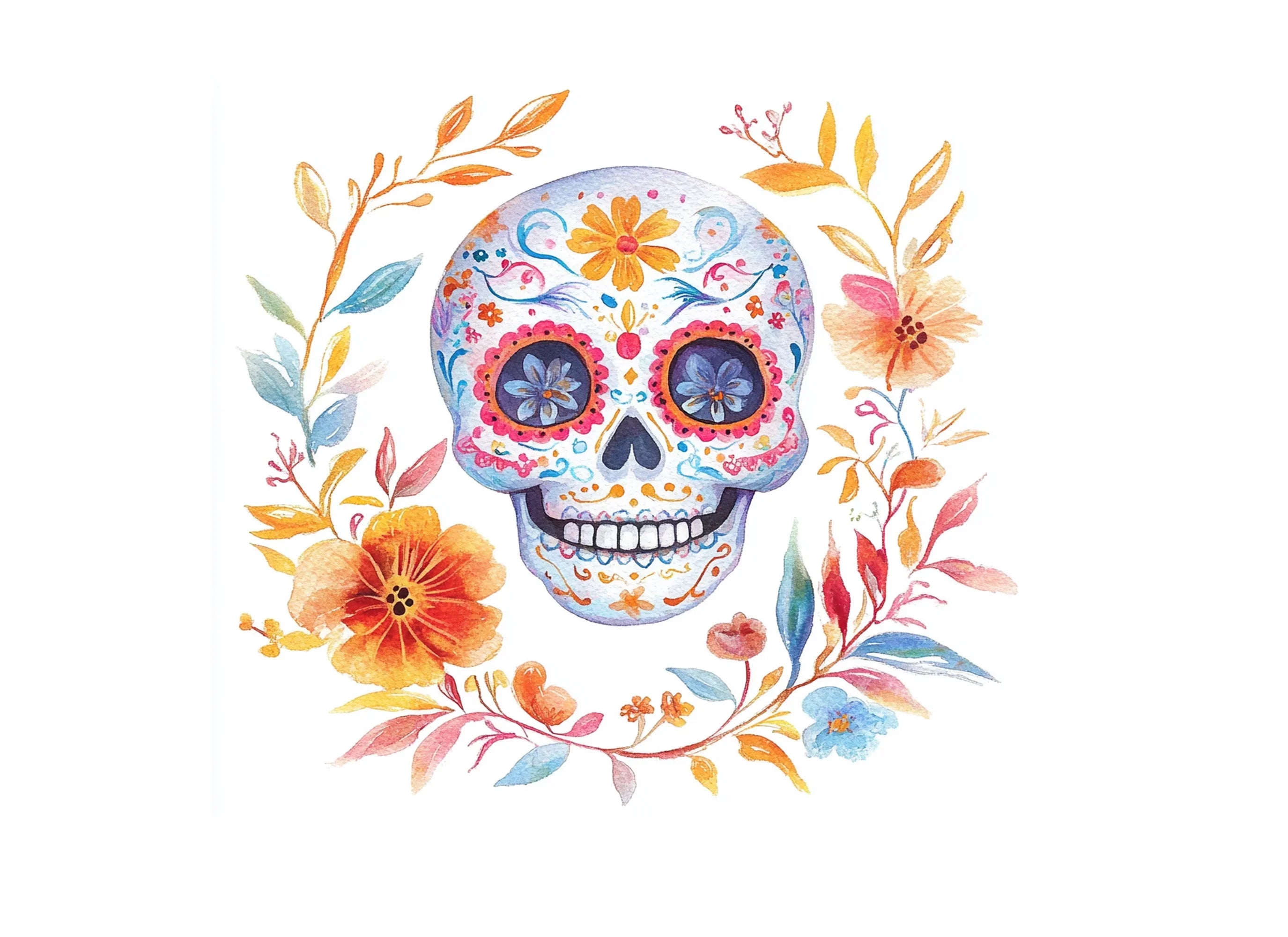 Floral Sugar Skull Clipart Bundle