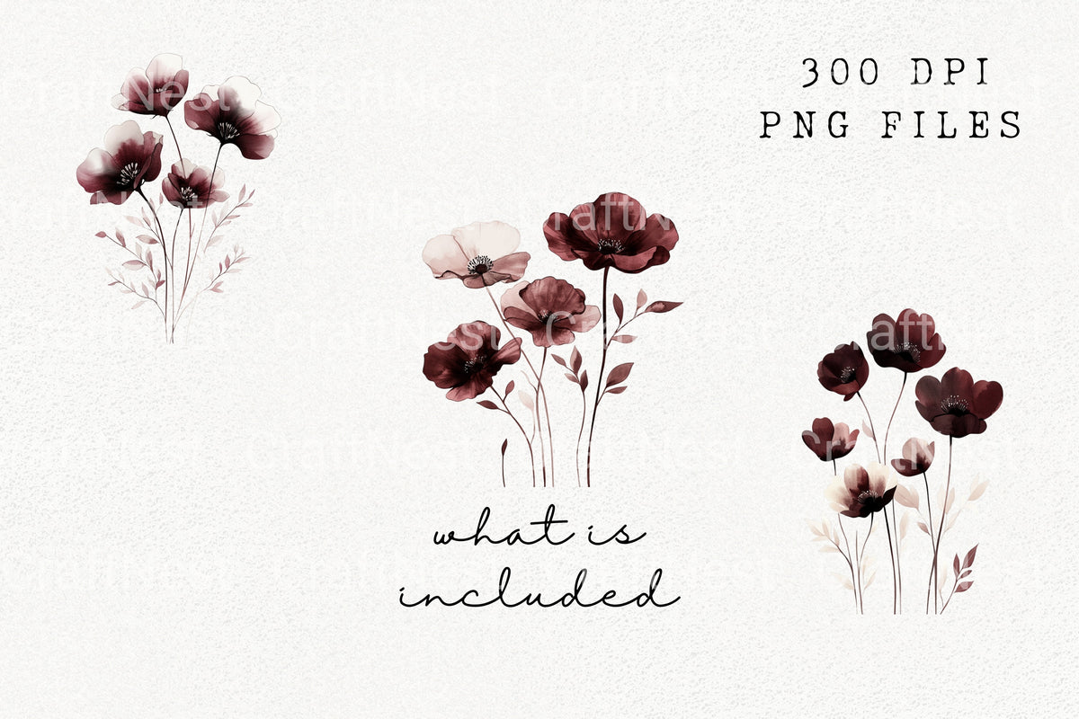 Poppy Flowers Clipart Bundle