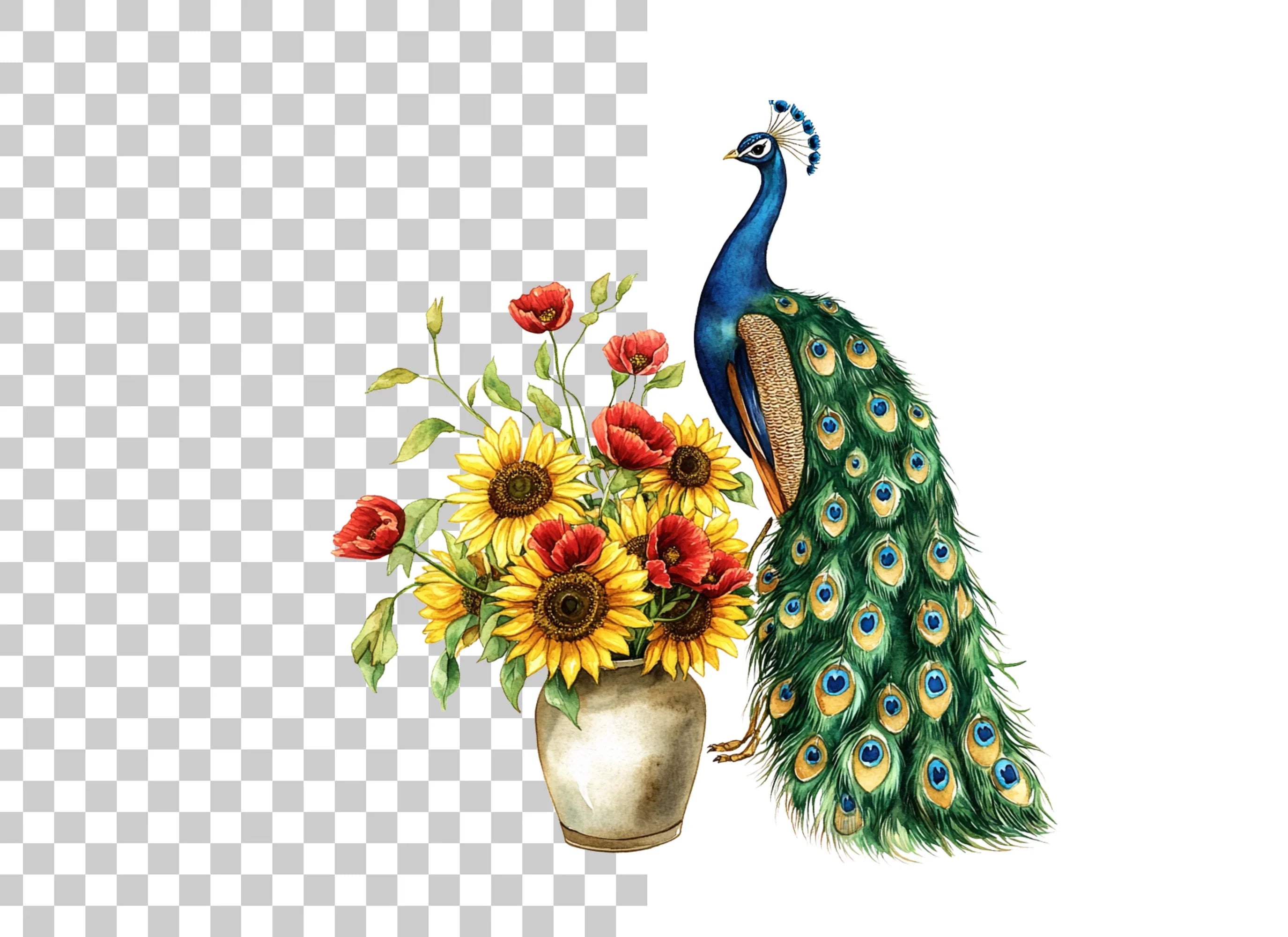 Elegant Peacock and Sunflower Clipart Bundle