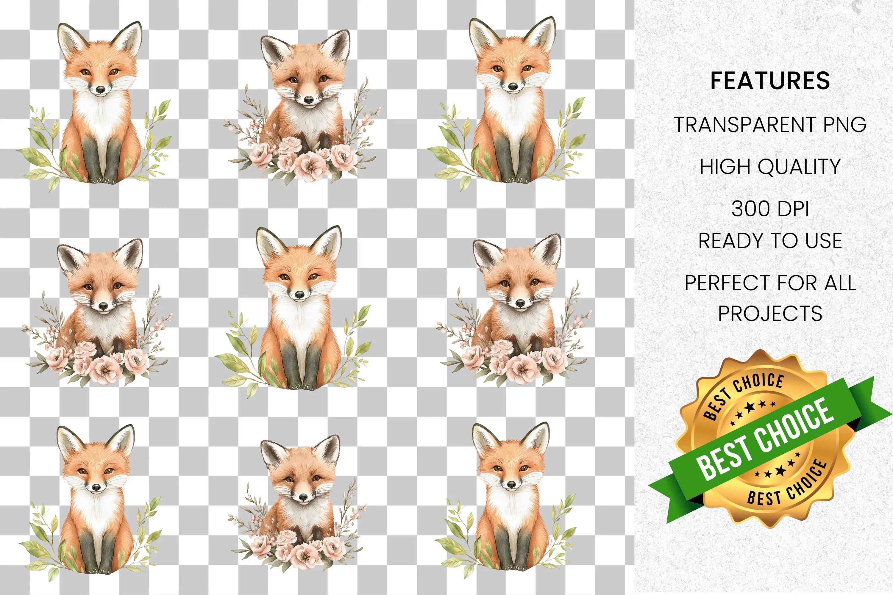 Cute Woodland Fox Clipart Bundle