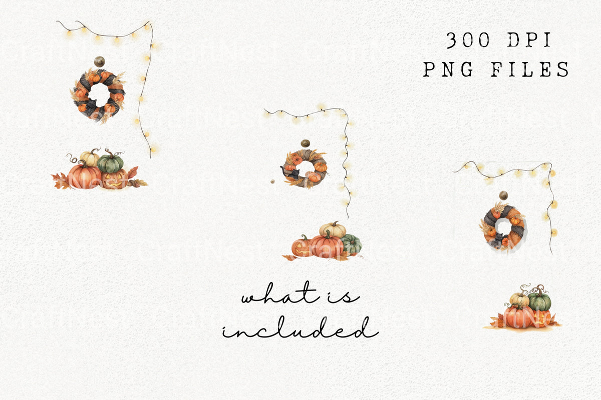 Halloween Pumpkin Wreath Designs Clipart Bundle