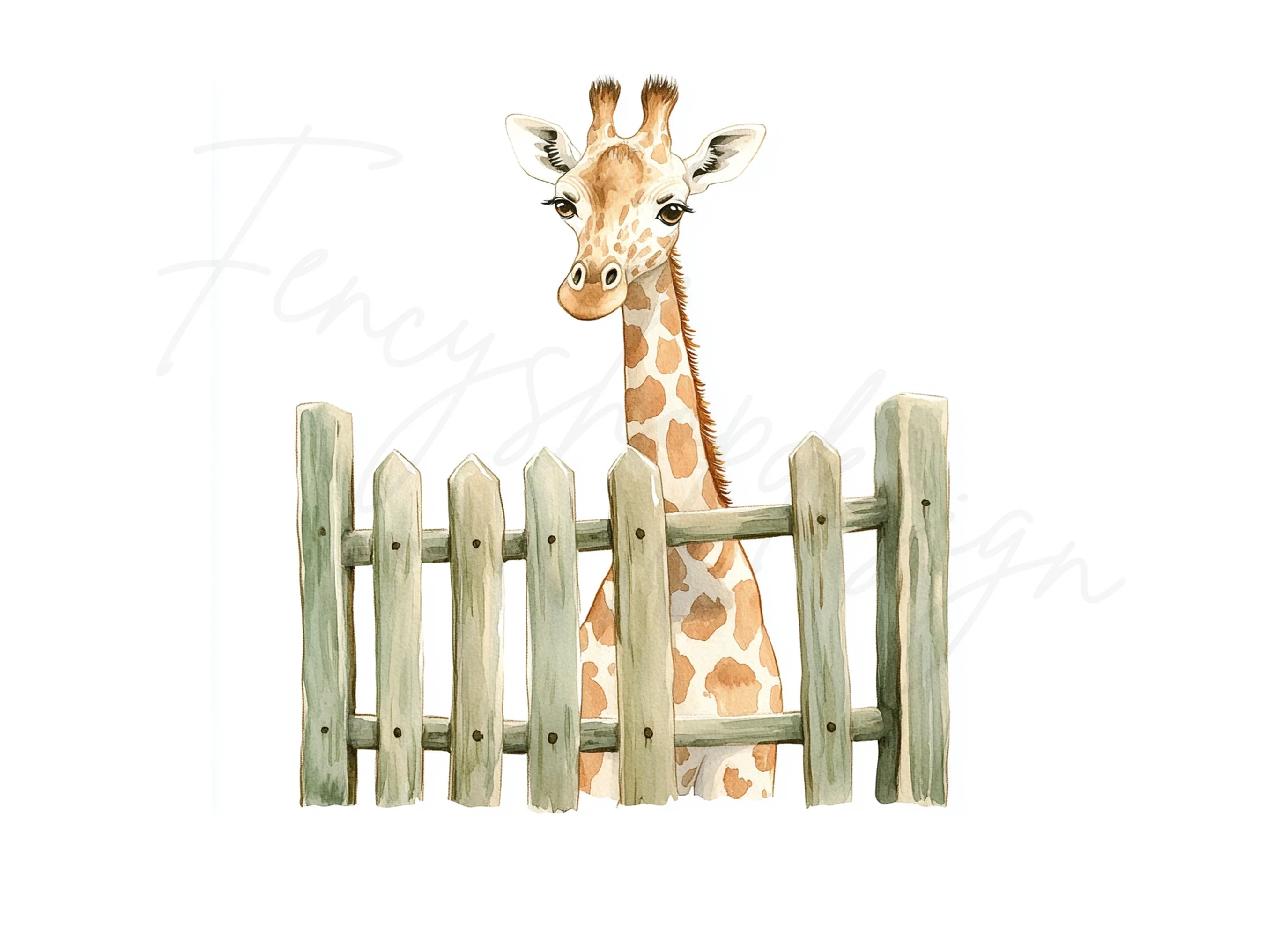 Cute Giraffe Peeking Over Fence Clipart Bundle