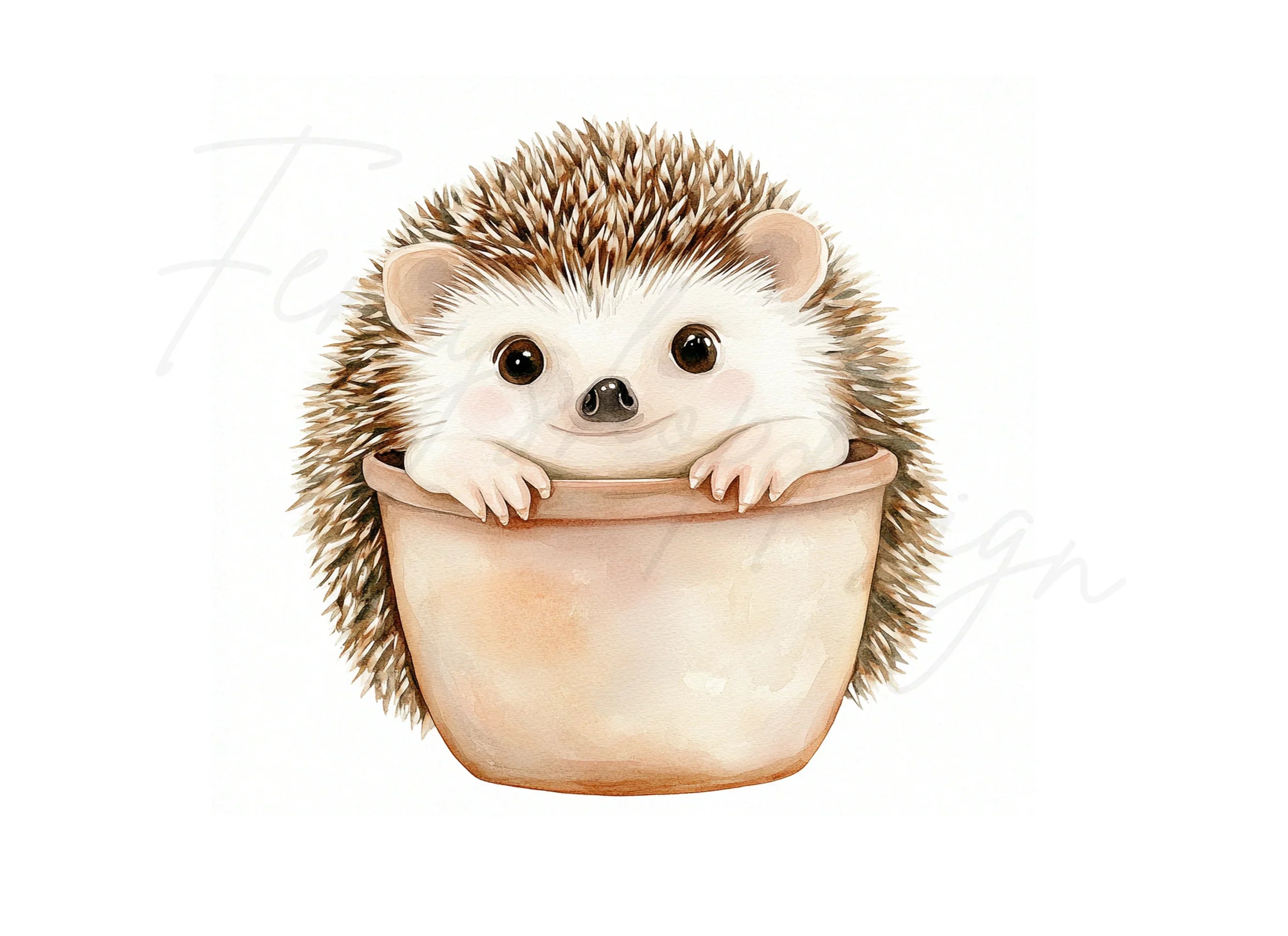 Cute Hedgehog in Pot Clipart Bundle