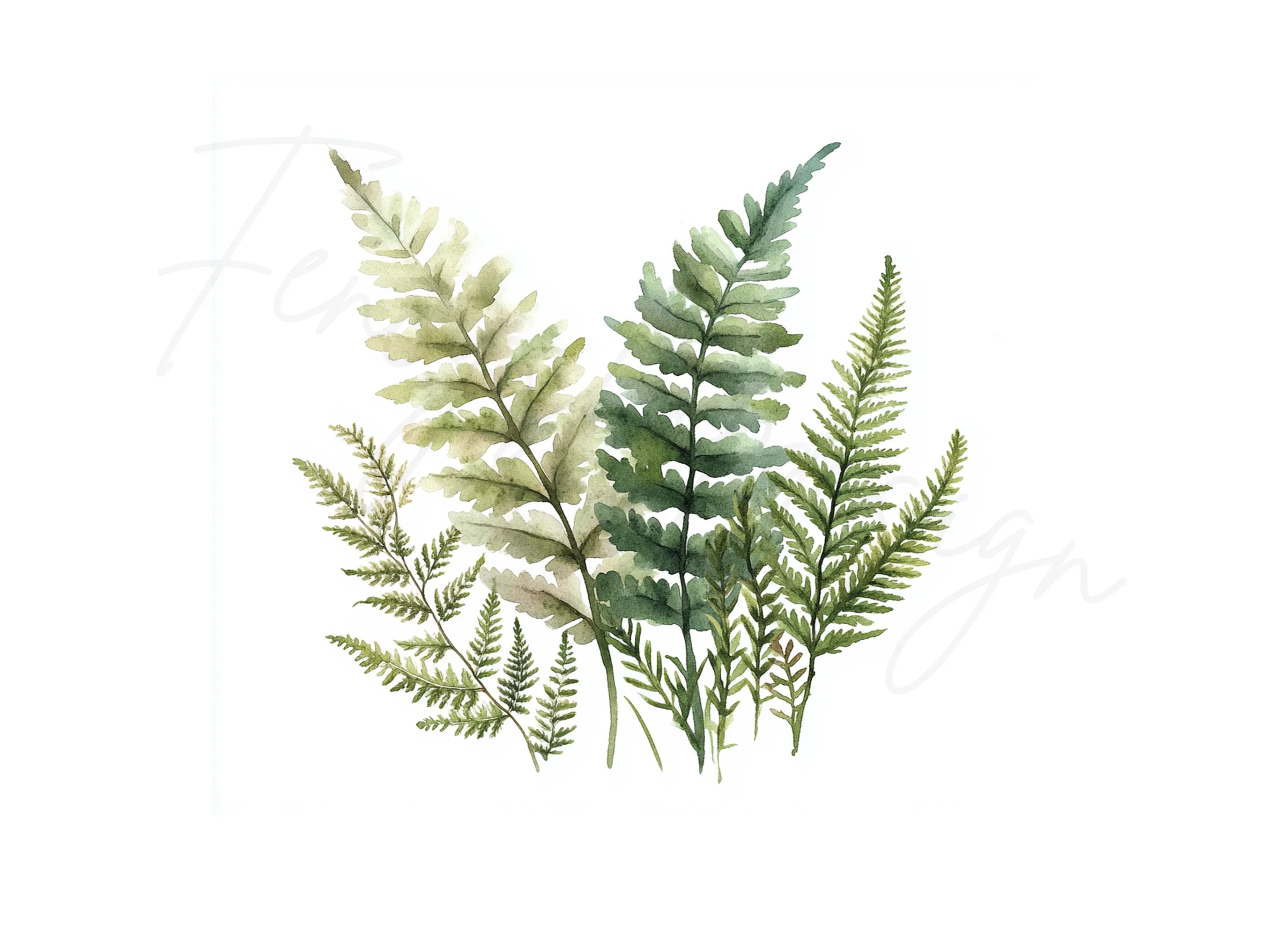 Green Fern Foliage Clipart Bundle
