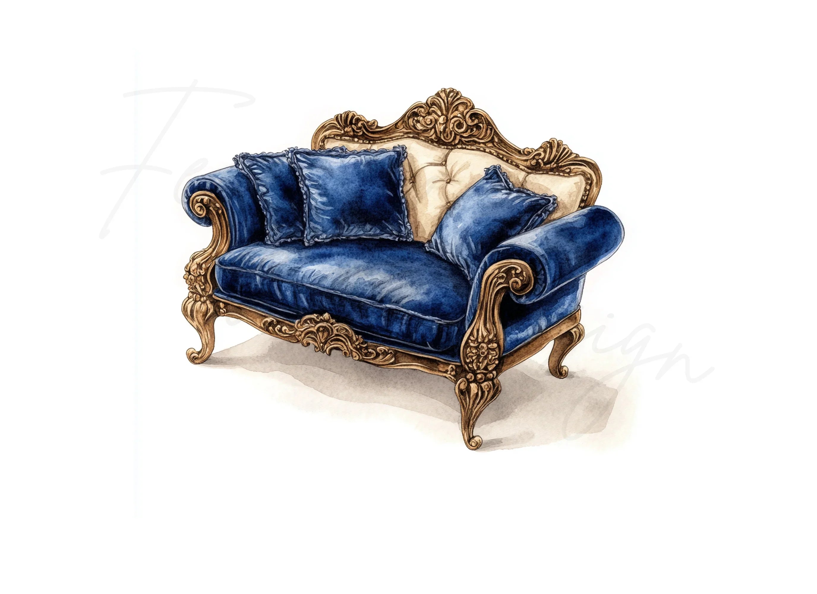 Luxurious Blue Victorian Sofas Clipart Bundle