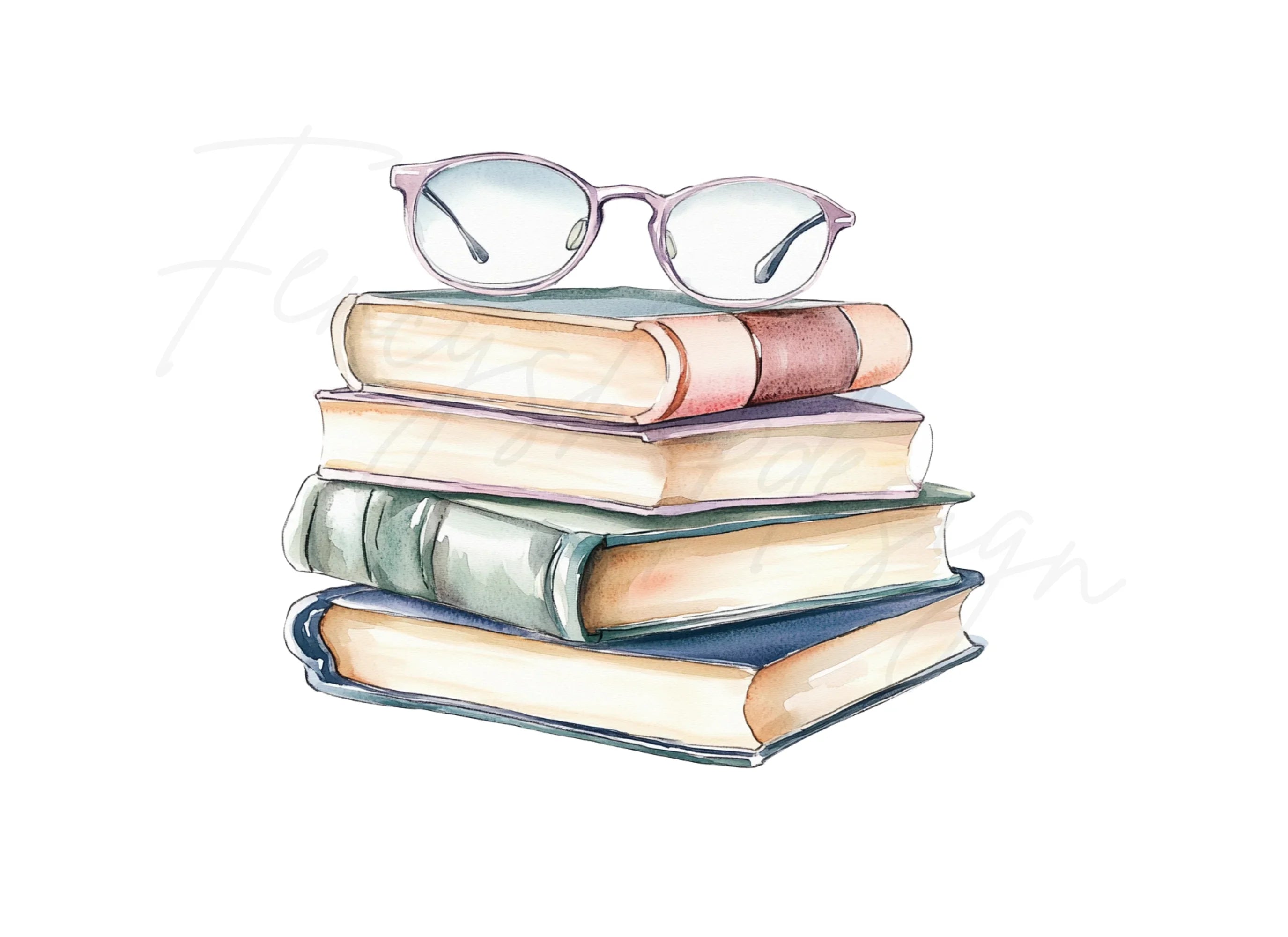 Book Stacks with Glasses Clipart Bundle