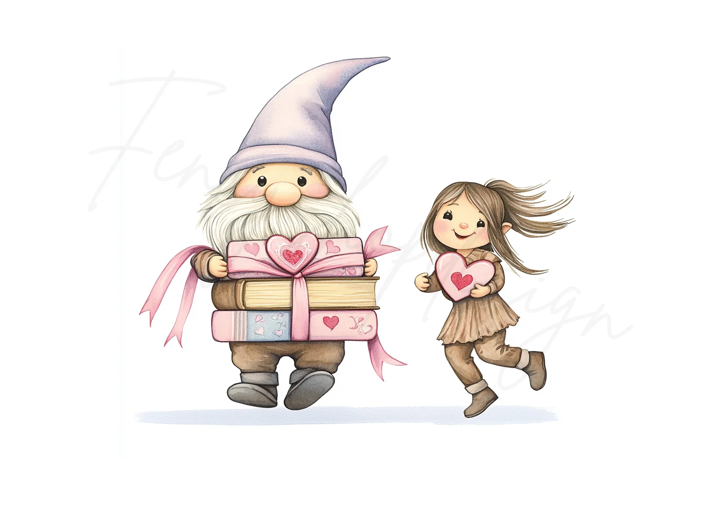 Cute Gnomes and Girls with Books Clipart Bundle