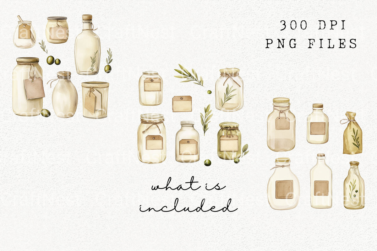 Olive Oil Jars Clipart Bundle