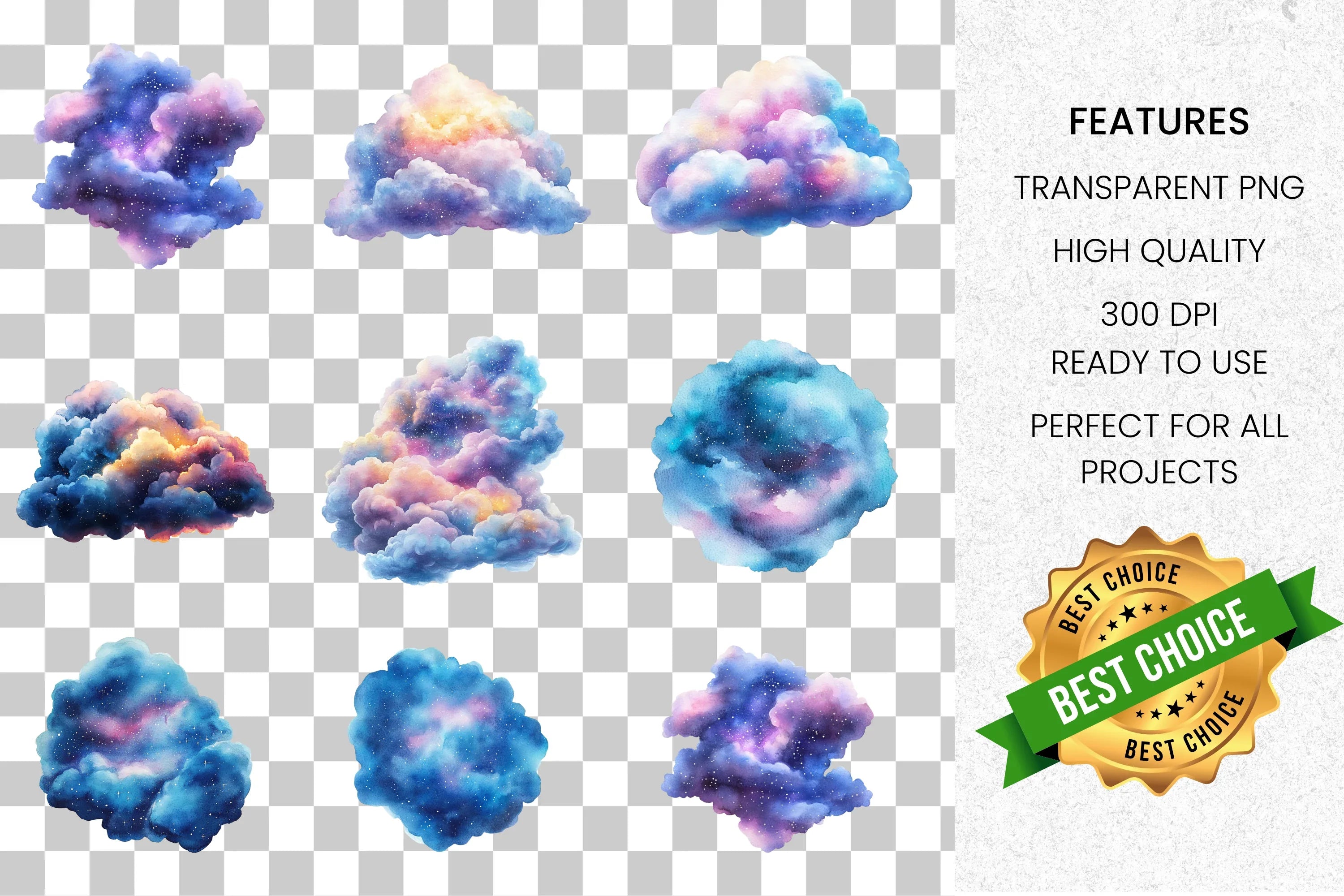 Dreamy Abstract Cloud Shapes Clipart Bundle