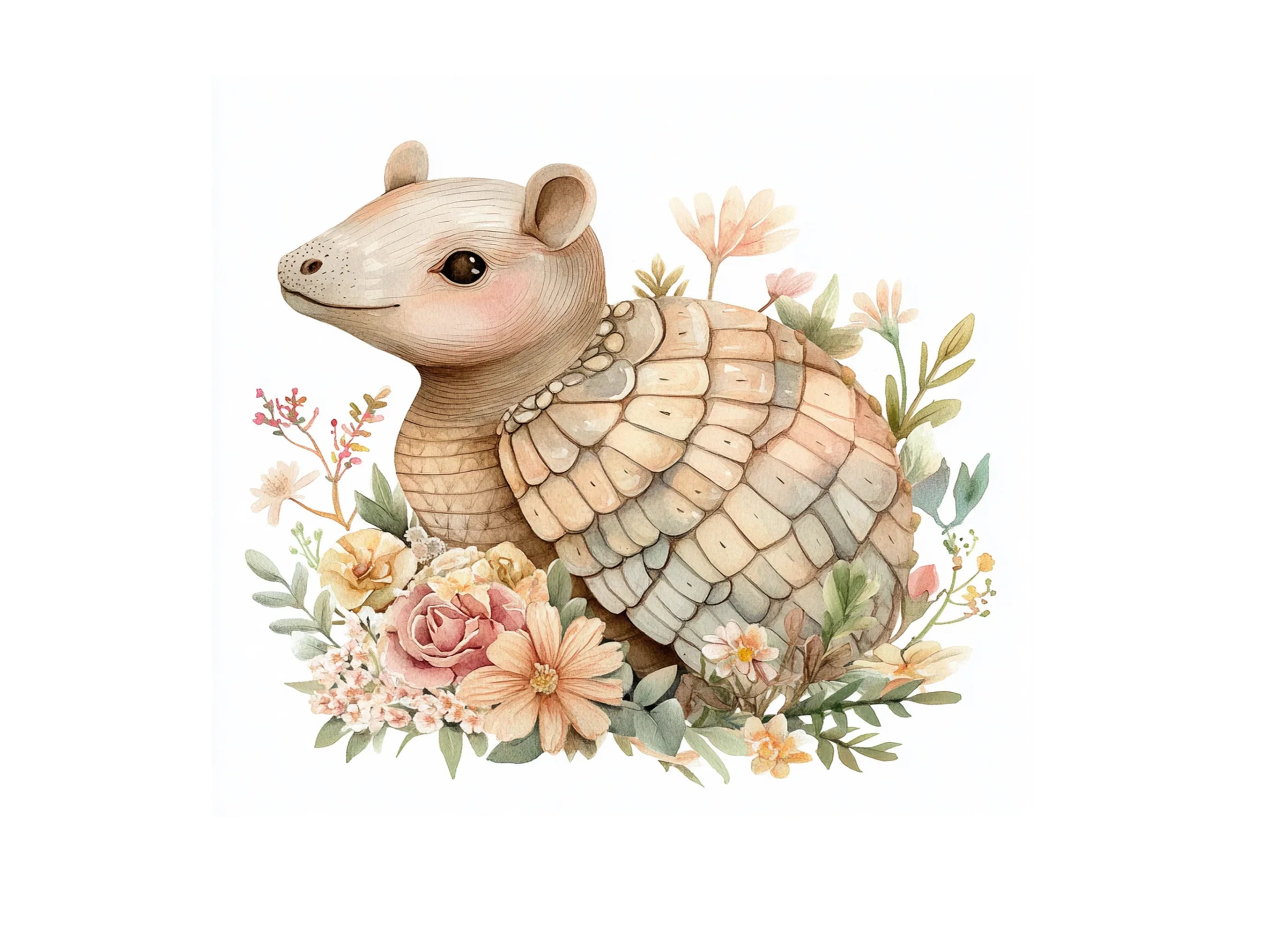 Cute Armadillo with Flowers Clipart Bundle