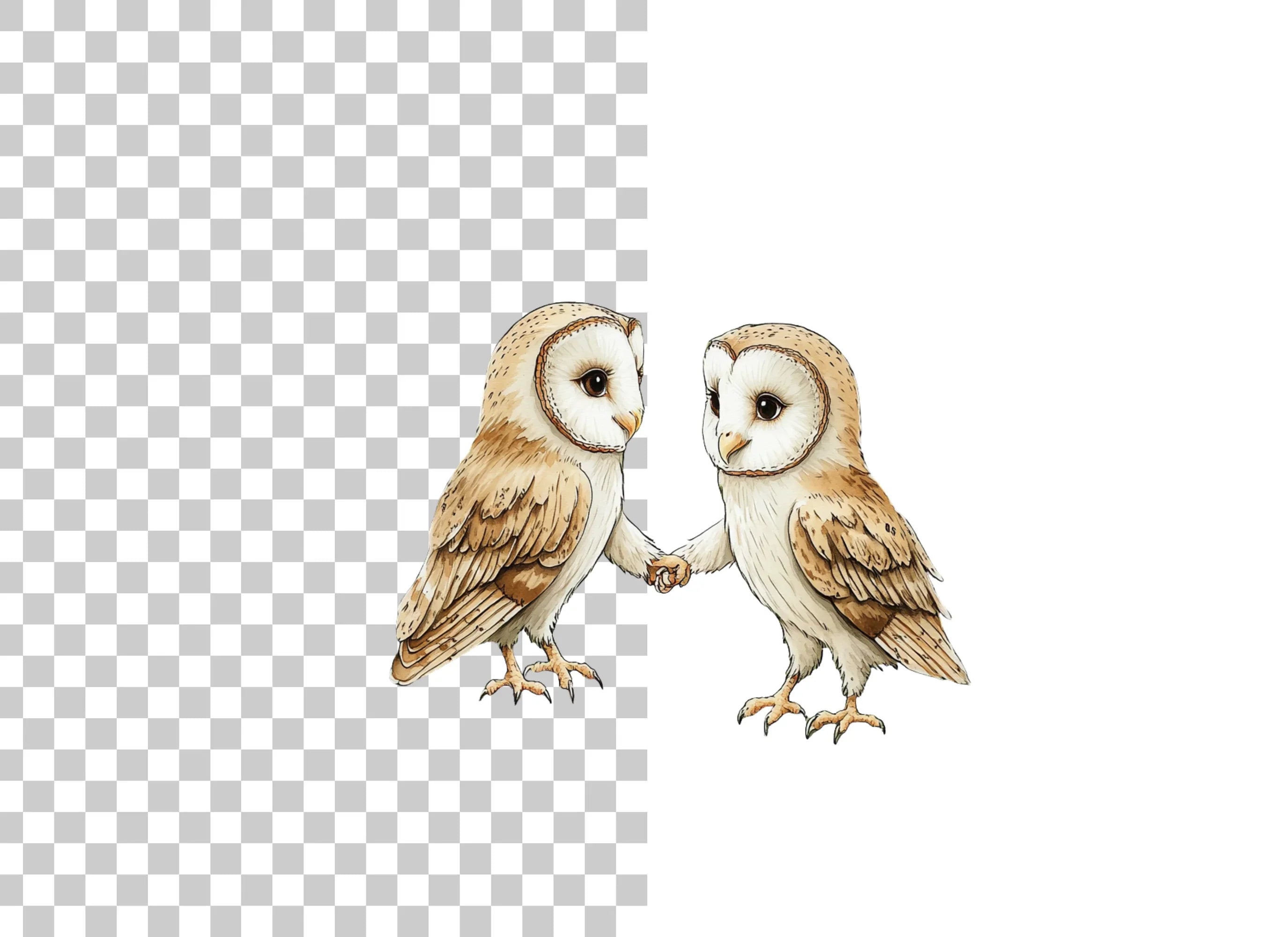 Cute Barn Owls Holding Hands Clipart Bundle